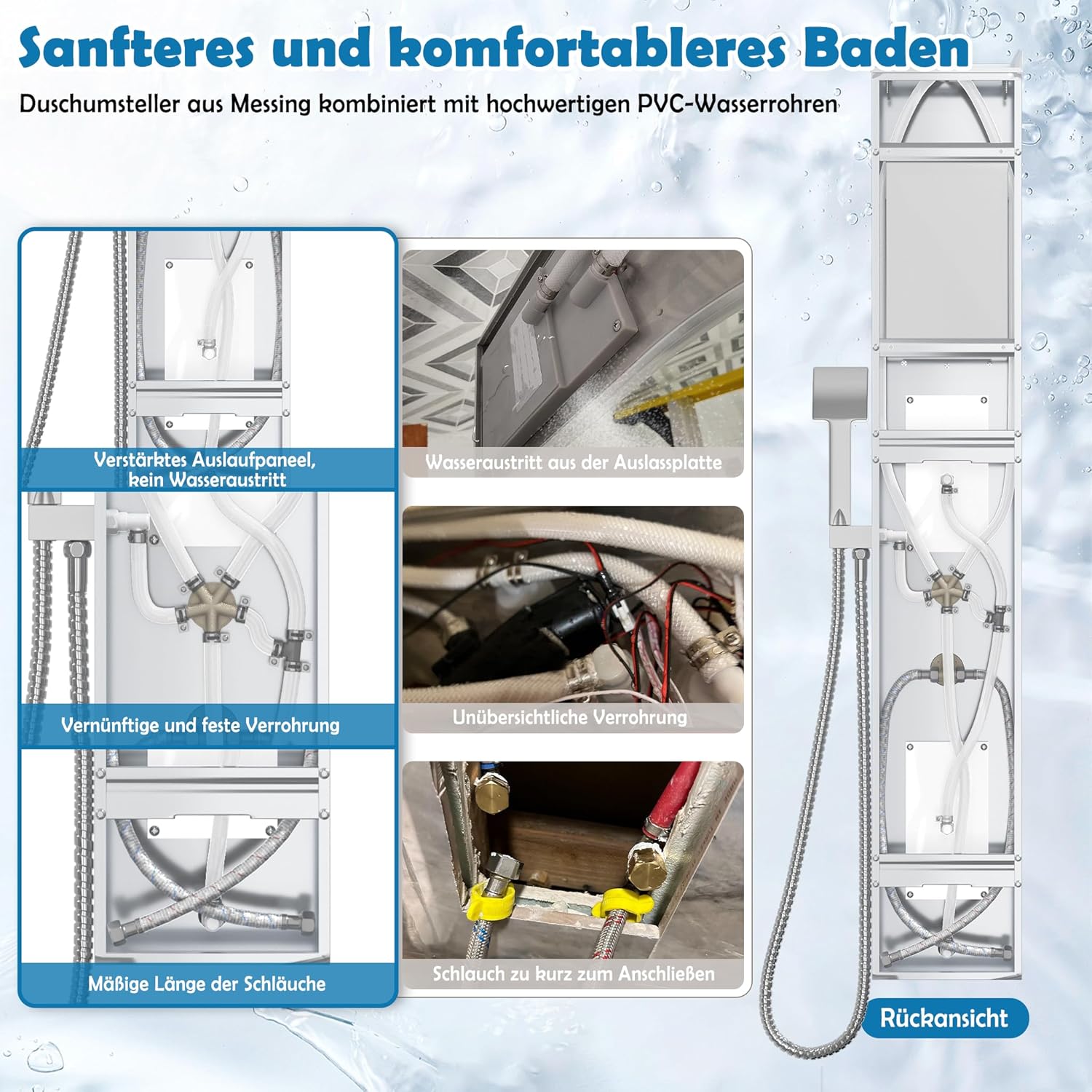 Thumbnail 6 de Froadp Kit Doccia a Pioggia in Acciaio Inox, 5 Funzioni, Montaggio a Parete – Set Doccia Completo (Bianco)