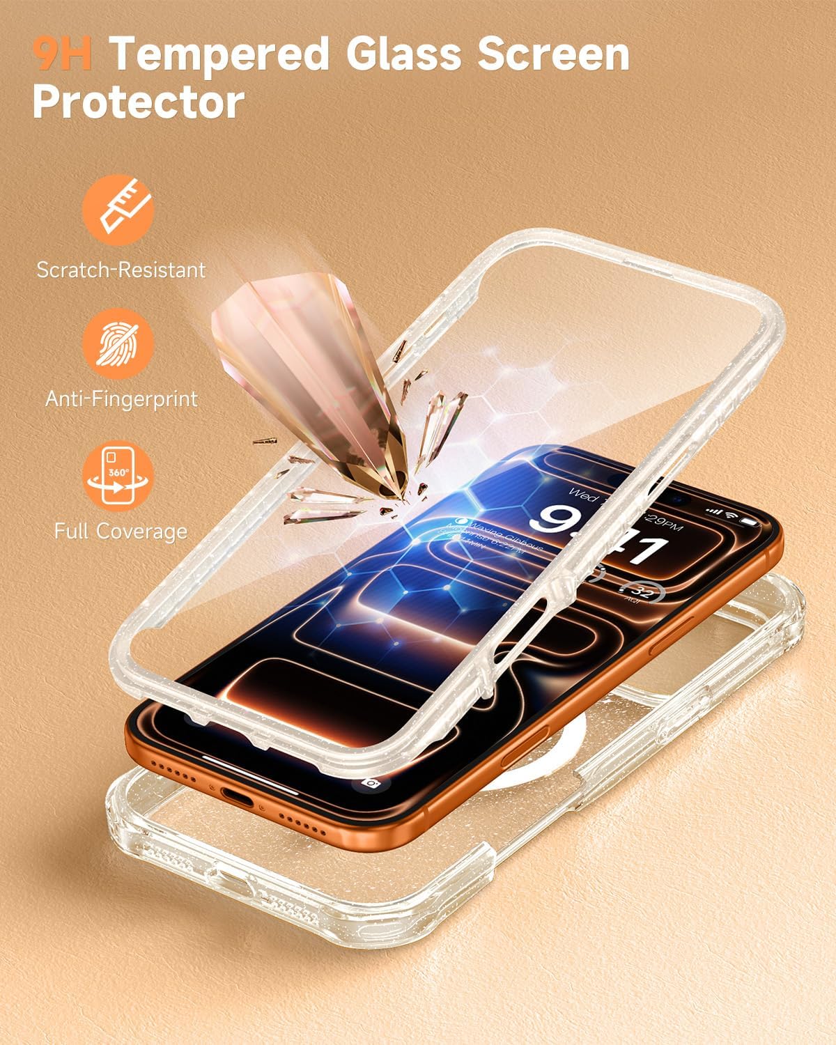 Thumbnail 2 de seacosmo Magnetic for iPhone 17 Pro Max Case with Built-in 9H Tempered Glass, MagSafe Compatible, Full-Body Shockproof, Clear Glitter