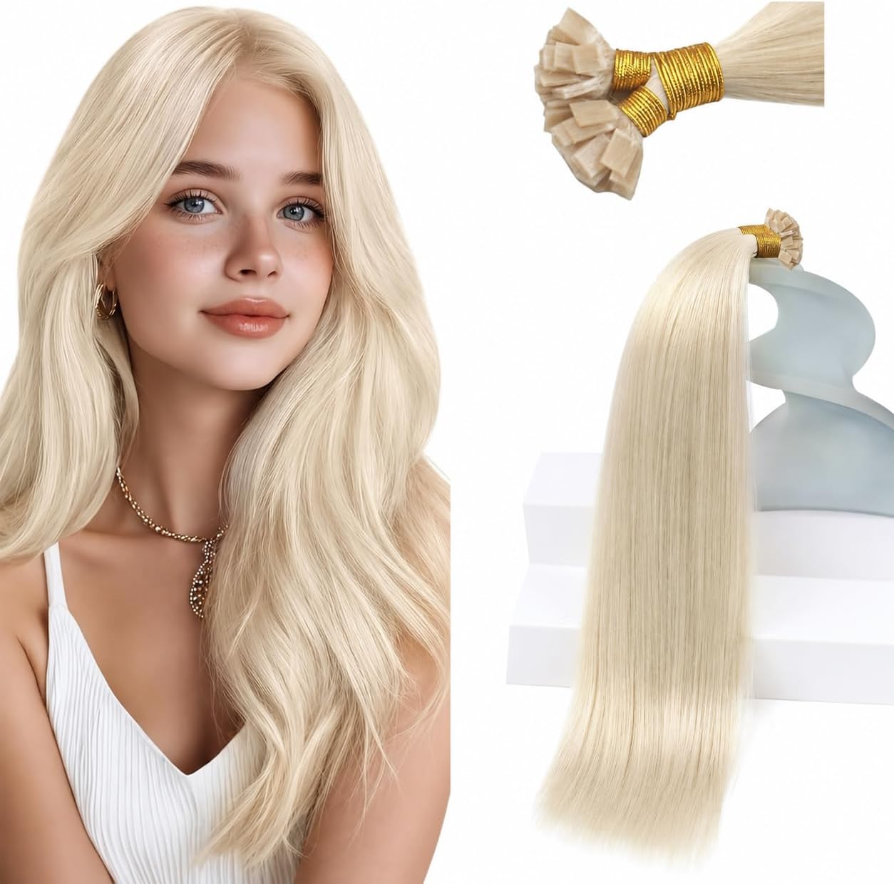 Detalle de Sunny Hair FLAT_60_18 18-Inch Flat-Tip Human Hair Extensions, Blonde