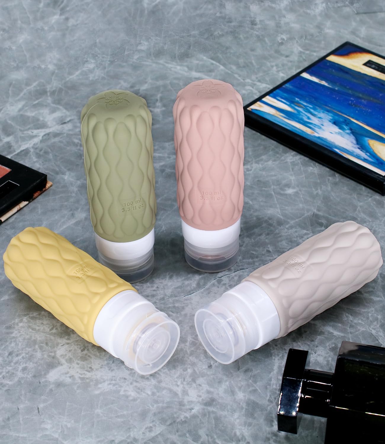 Thumbnail 6 de Lericttor 4er Silikon-Reiseflaschen-Set (100 ml) mit Etiketten – auslaufsicher, inkl. transparentem Kulturbeutel