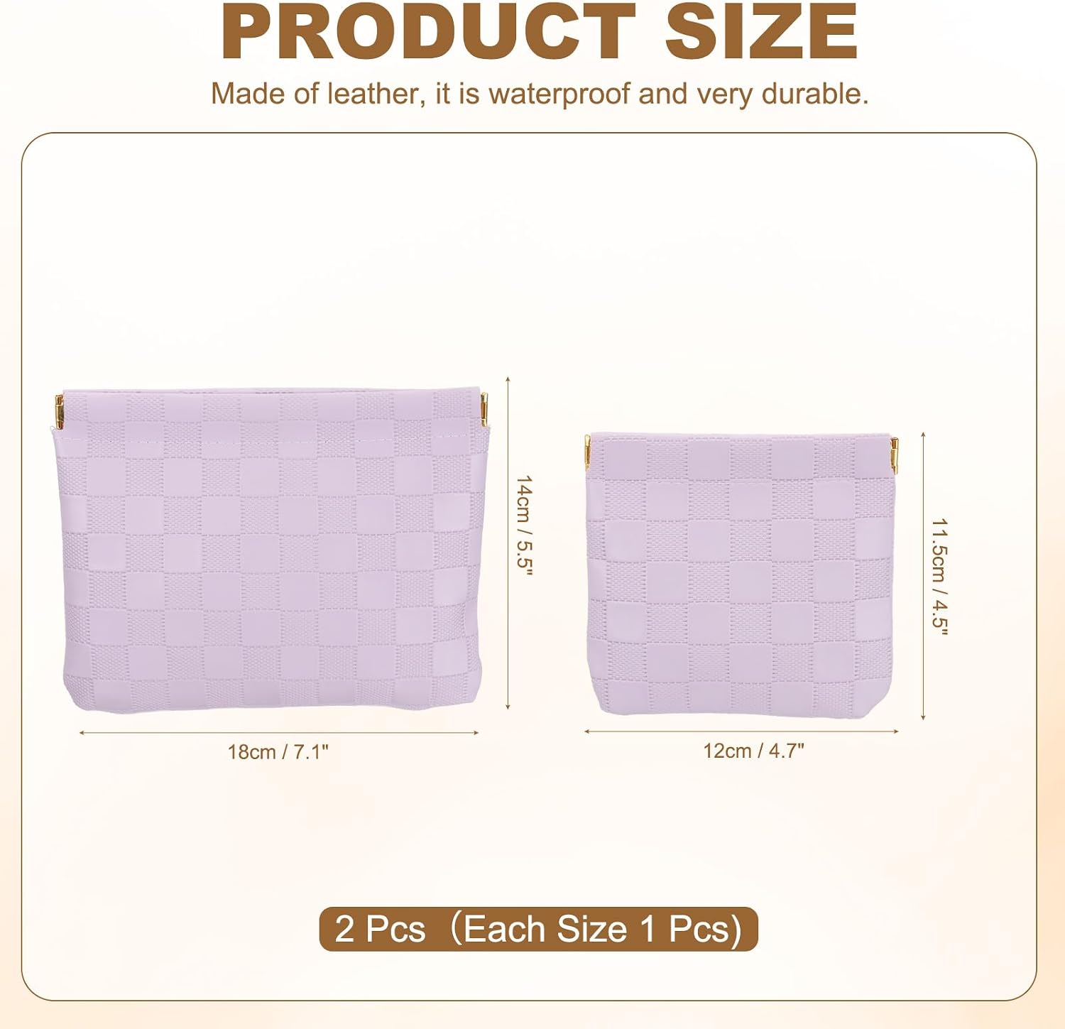 Thumbnail 1 de PATIKIL Small Snap Closure Pouches for Purse: Purple Leather Checkered Makeup Bags, 2 Sizes