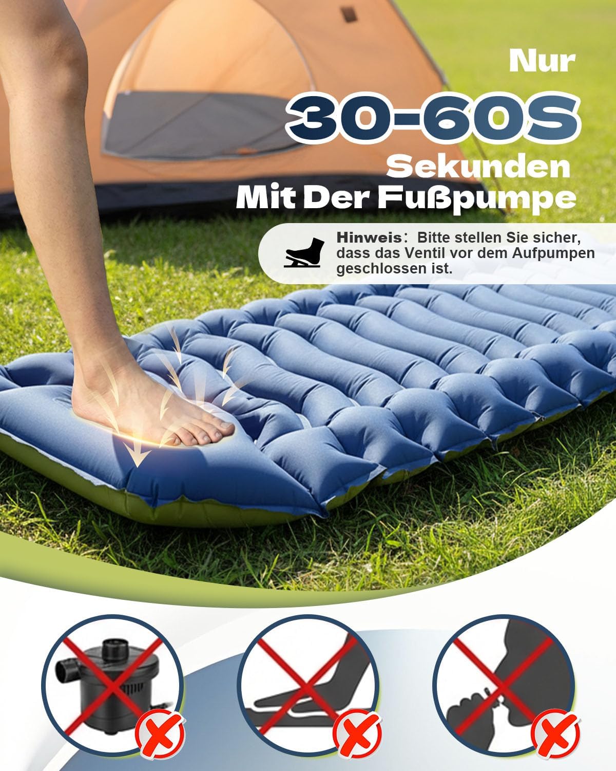 Detalle de Rgaden Isomatte Camping – Ultraleichte, aufblasbare Schlafmatte mit integriertem Kissen und Fußpumpe