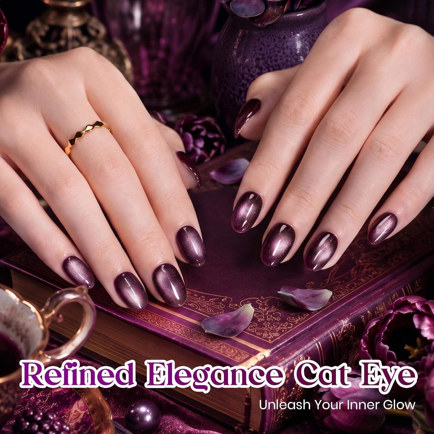 Detalle 2 de Beetles Deep Purple Cat Eye Gel Polish, 15 mL Mystic Plum Magnetic Gel
