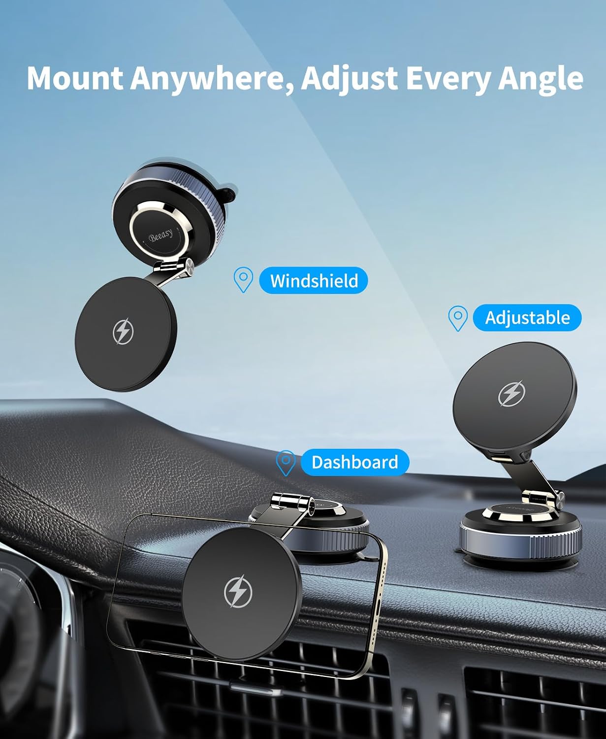 Detalle de Beeasy MagSafe Car Mount Charger 15W fast charger