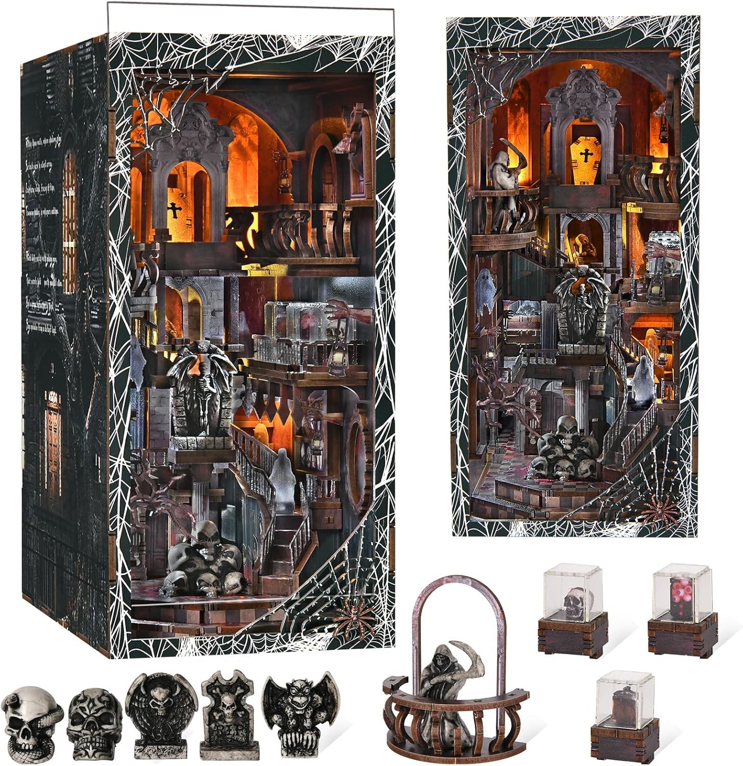 MiniCity Book Nook Bausatz – 3D Puppenhaus Bücherecke mit LED-Beleuchtung und Staubschutzhaube (Haunting Relics)