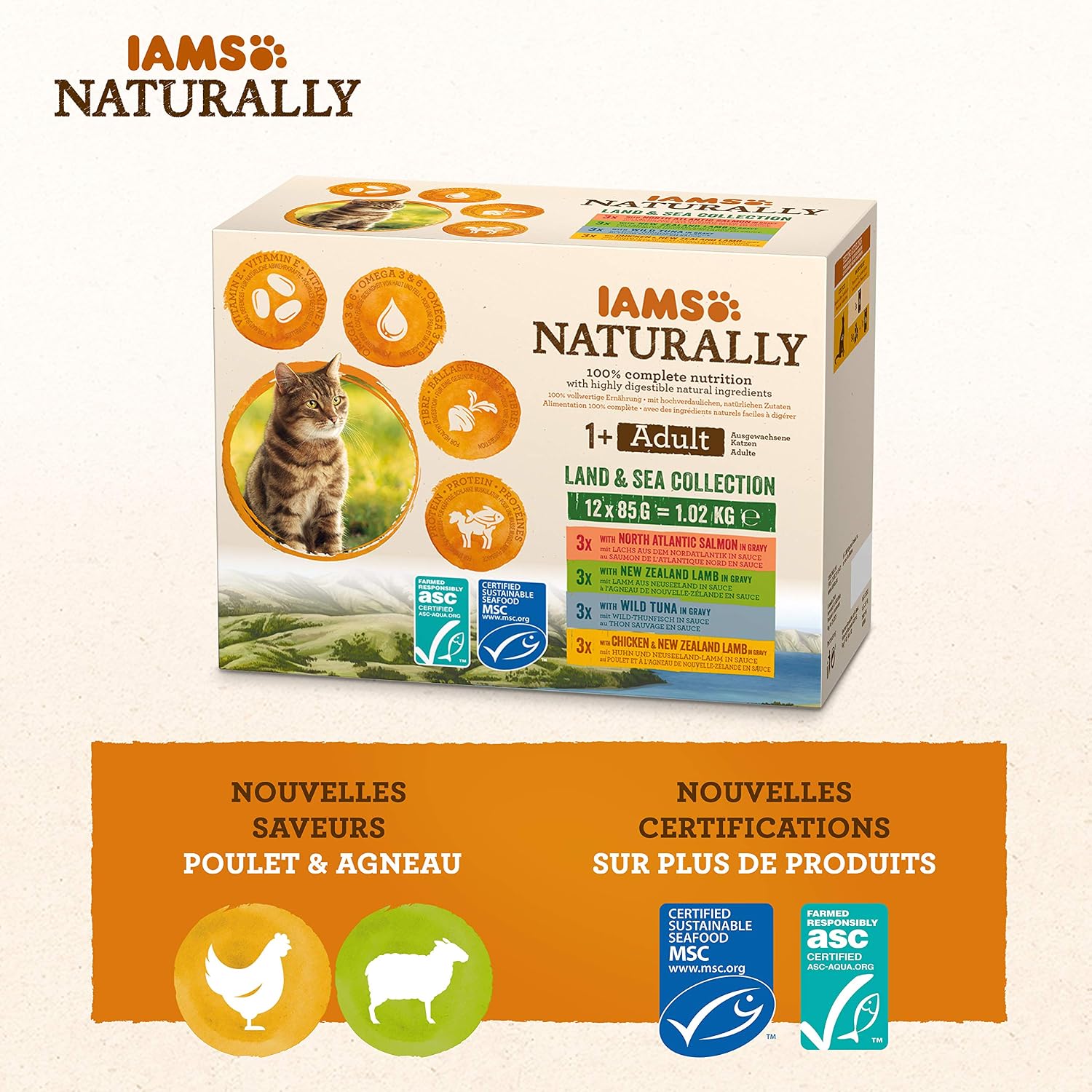 Detalle 2 de IAMS Naturally nourriture humide pour chat stérilisé ou non – sachets fraîcheurs (12 x 85 g)