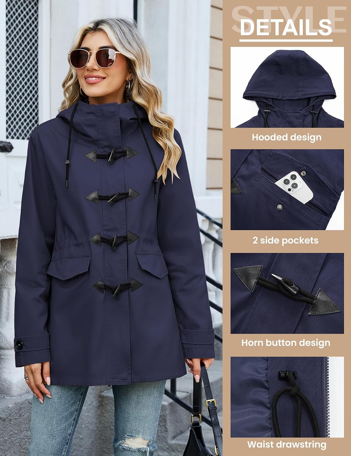 Thumbnail 3 de Yuson Women’s Lightweight Transition Jacket UK – Cotton Spring Coat with Hood and Drawstring