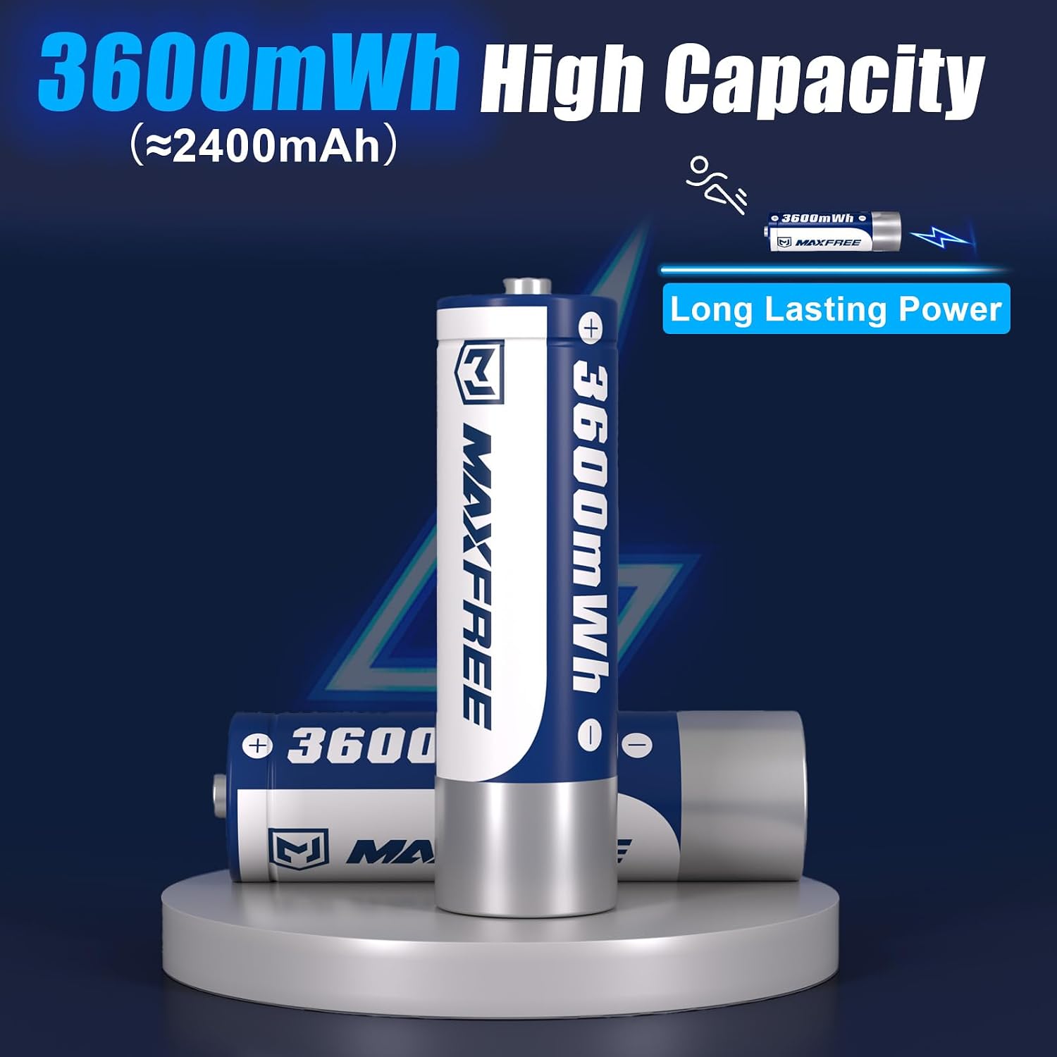 Detalle de Maxfree AA-A1 Rechargeable Lithium AA Batteries with Charger, 1.5V, 8-Pack