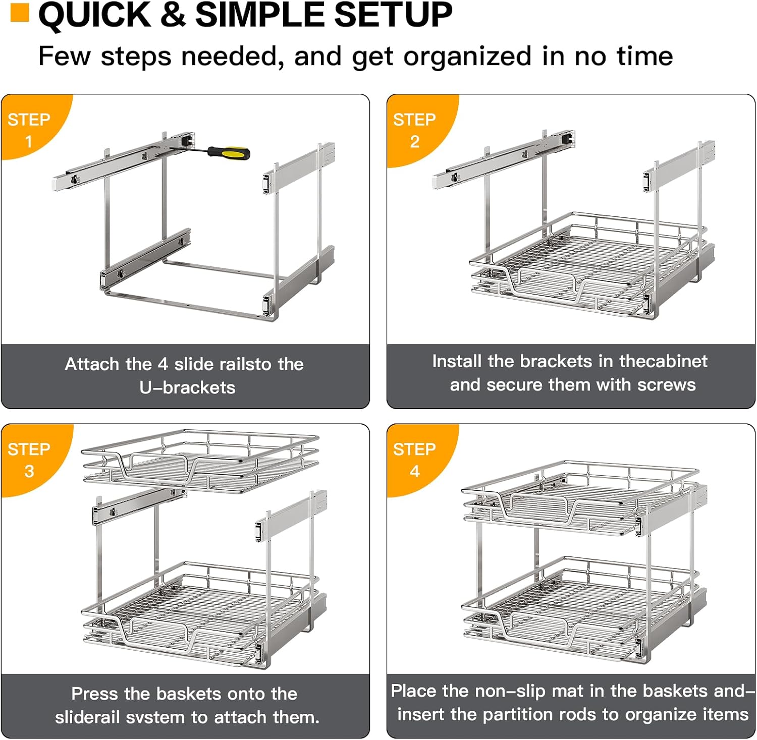 Detalle 1 de QUYUWU 2-Tier pull out pantry organizer 12 in