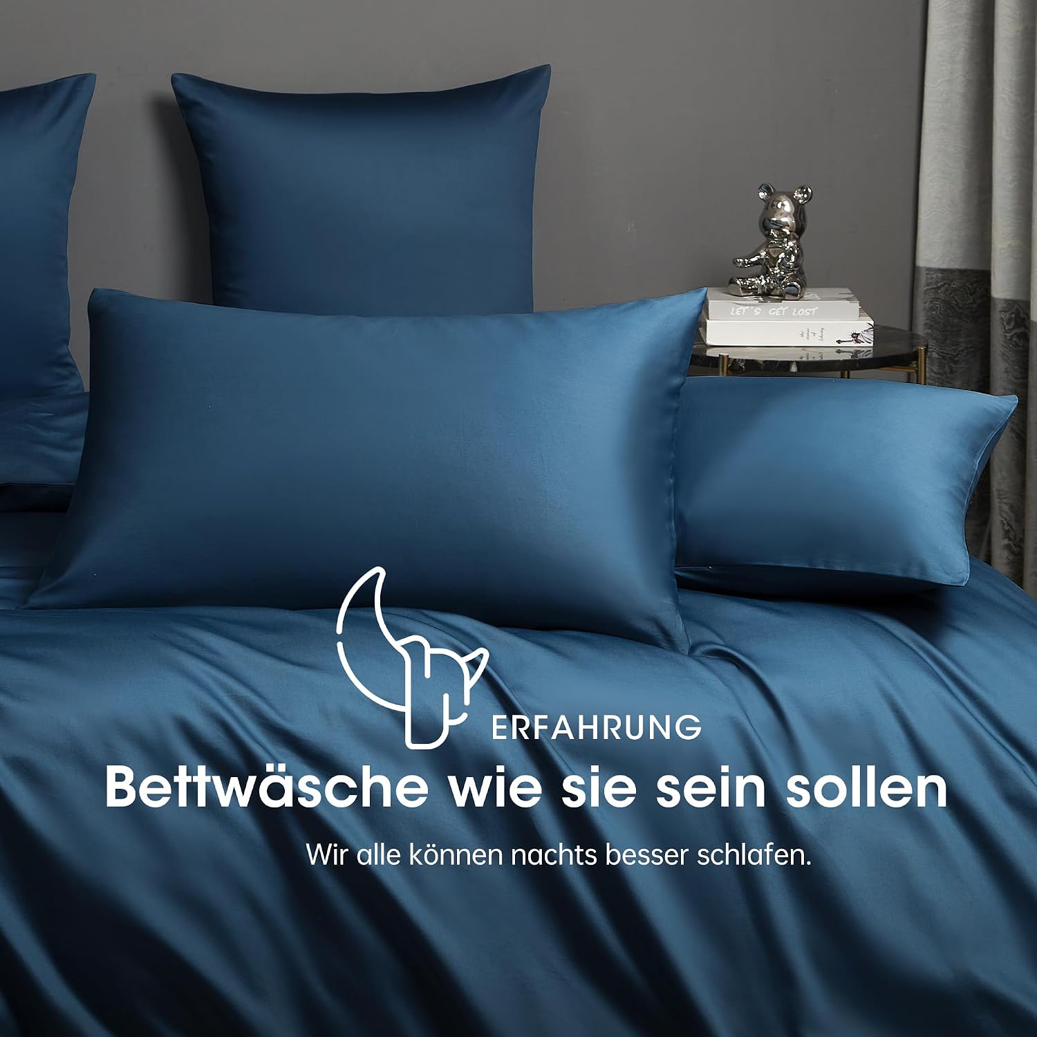 Thumbnail 5 de Luofanfei Kühlend Mako Satin Bettwäsche 200x200 cm – Petrol, Uni, 2 Kissenbezüge 80x80 cm