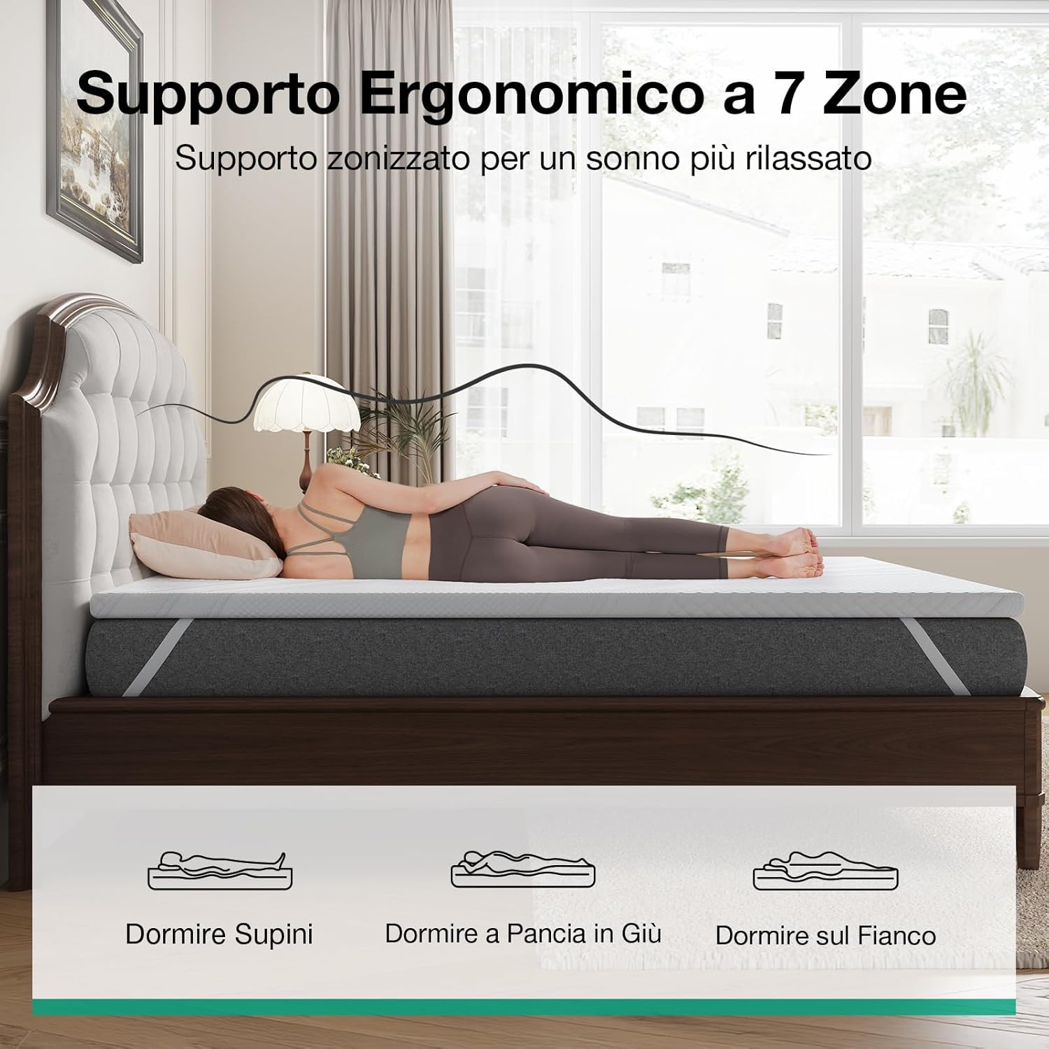 Detalle de Novilla Topper Materasso in Memory Foam Gel 180x200 cm, 7,5 cm di spessore – comfort, igiene e anti-scivolo