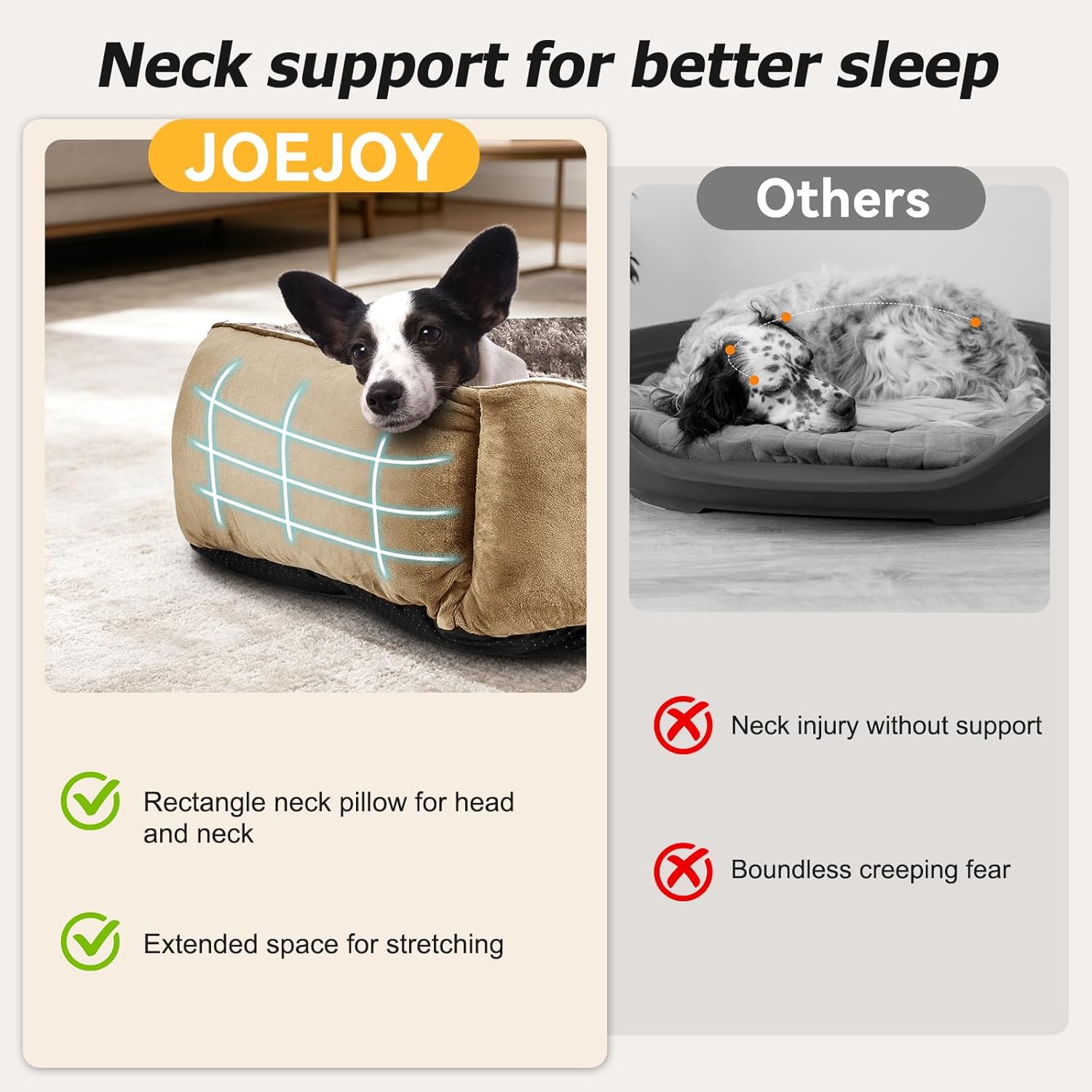 Detalle de JOEJOY Dog Bed Washable Large – Calming, Anti-Anxiety Plush Rectangular Mattress for Dogs (Beige)