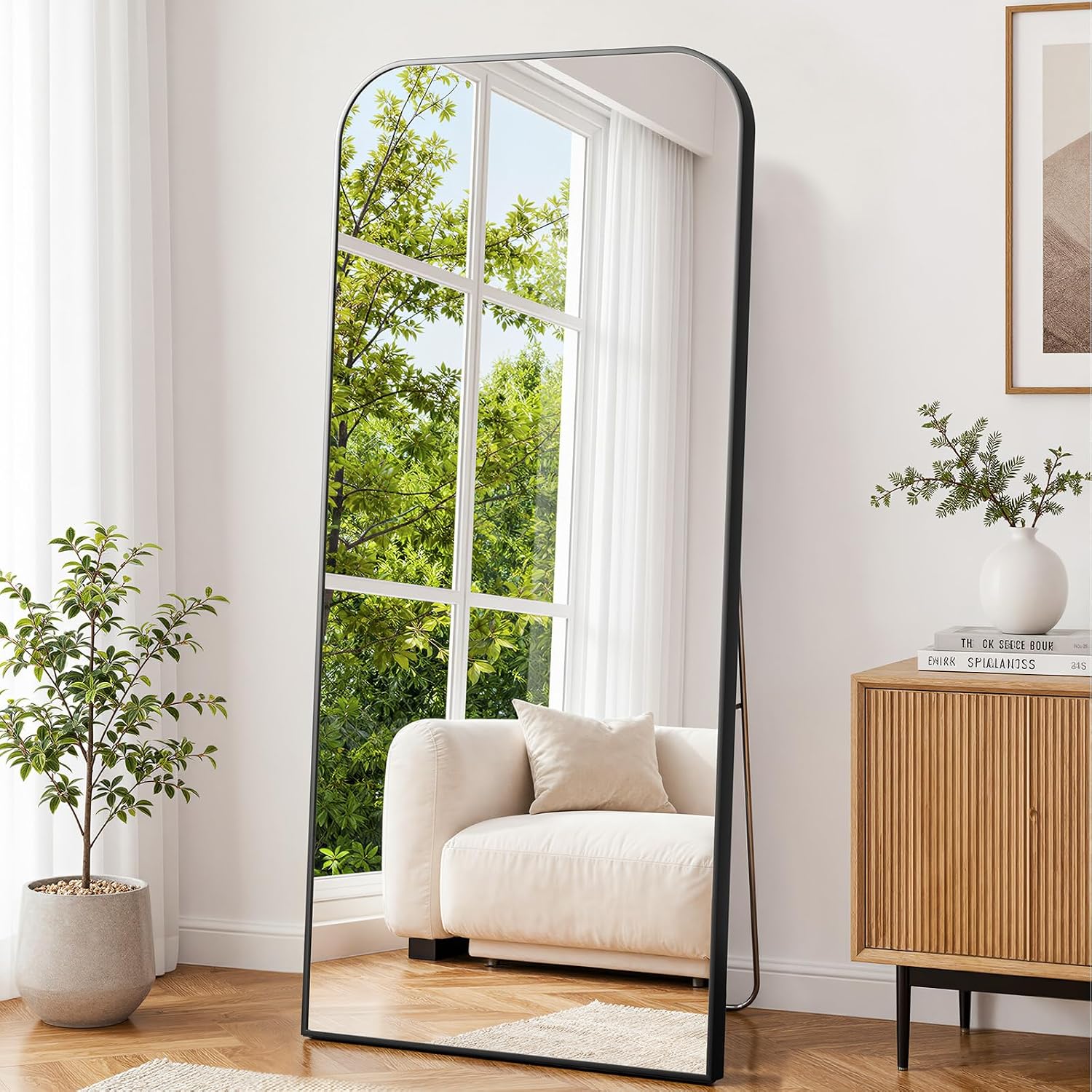 Detalle de XRAMFY passpiegel 192 x 85 cm van veiligheidsglas met zwart aluminium frame