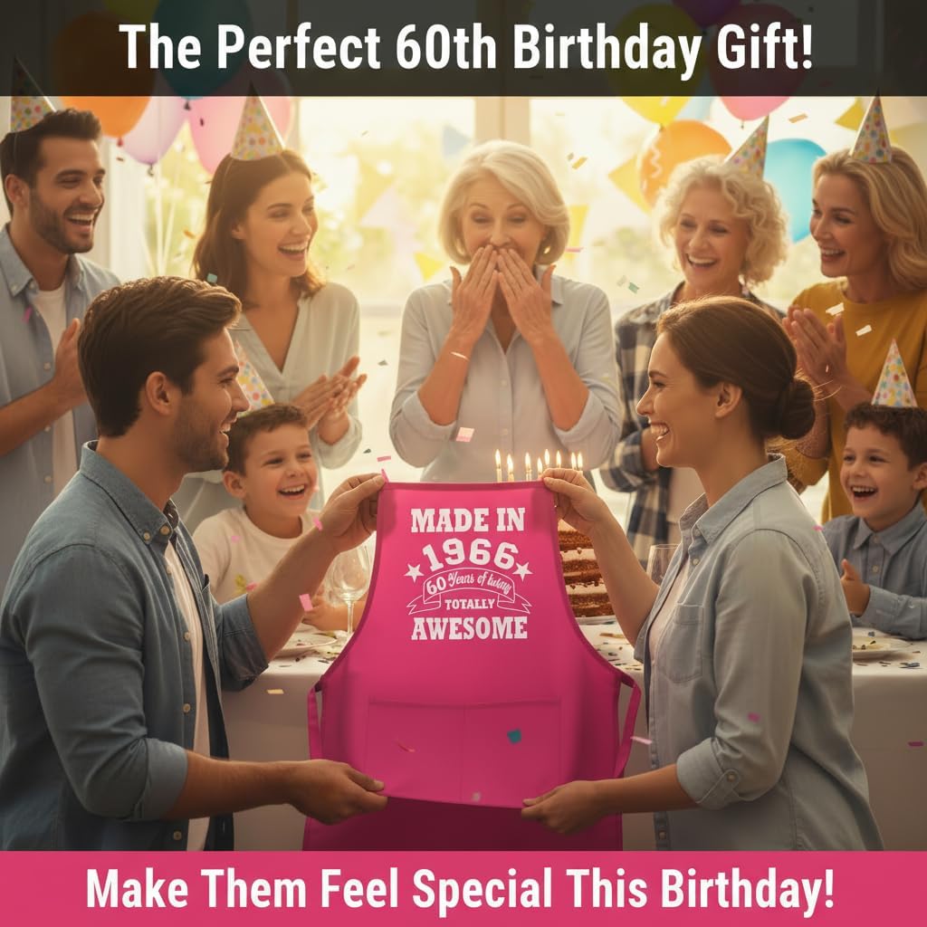 Detalle 2 de Print4U Made in 1966 60th Birthday Apron – His & Hers Kitchen Gift (One Size, Machine Washable)