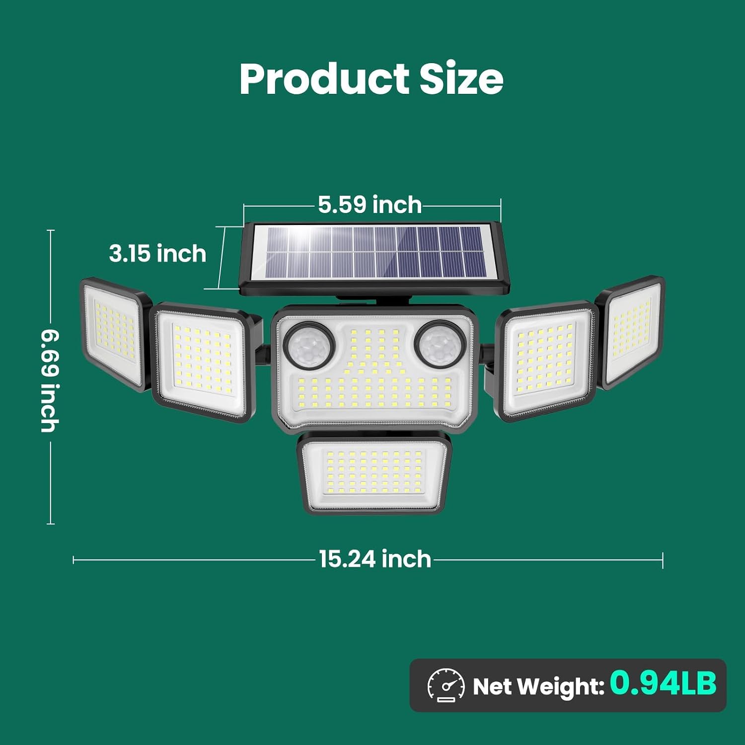 Detalle 2 de omibee OEE216C10S Solar Flood Light, 6 Adjustable Heads, 6000 Lumens, IP65