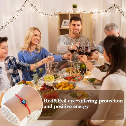 Detalle de JUVJEW Blue Evil Eye Anklet Bracelet with Red String — Adjustable, Handmade Protection Jewelry