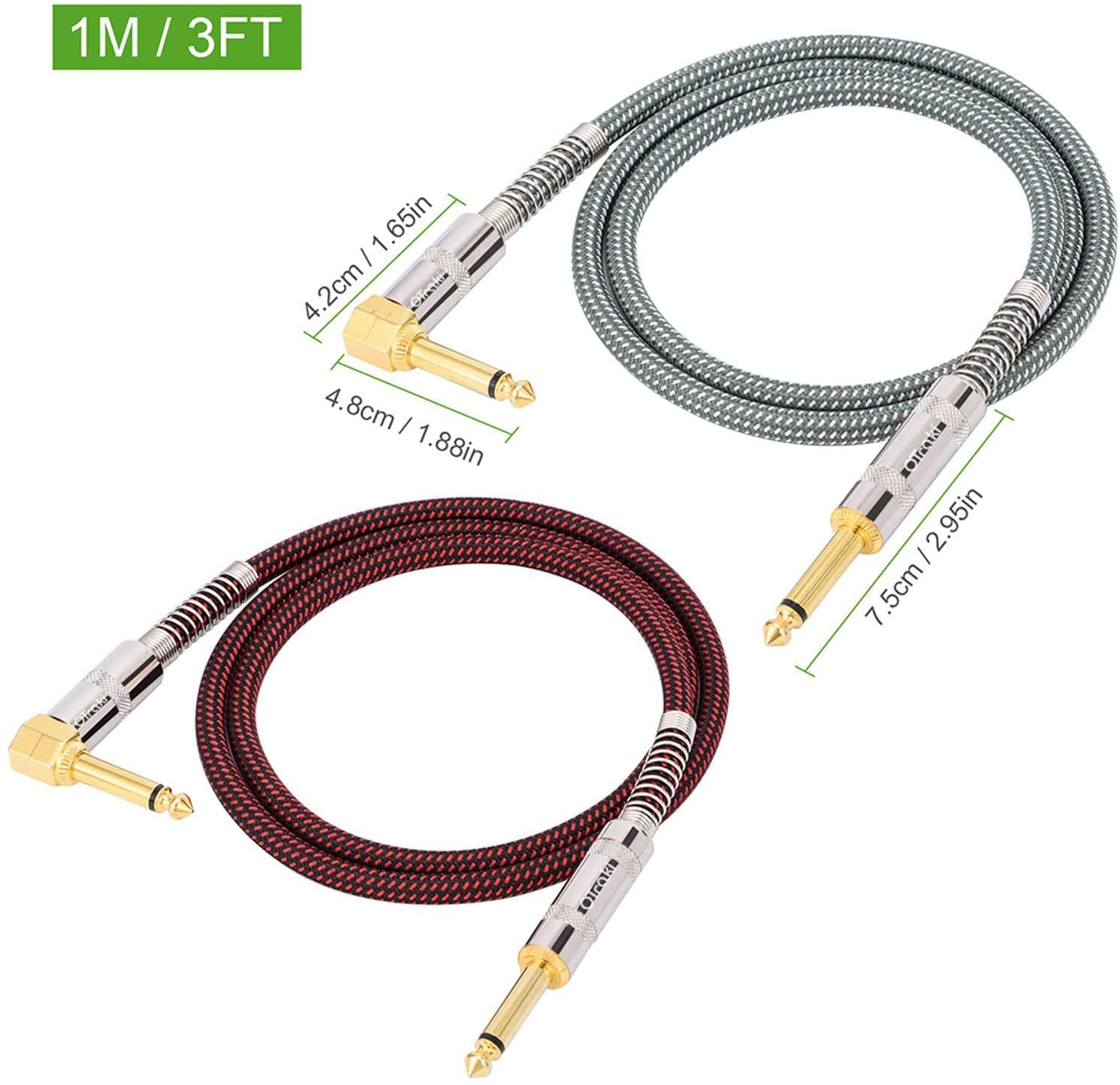 Thumbnail 6 de OTraki Guitar Cable 1m (2-Pack) – 6.35mm Straight to Right Angle, Braided Noiseless Amp Cable