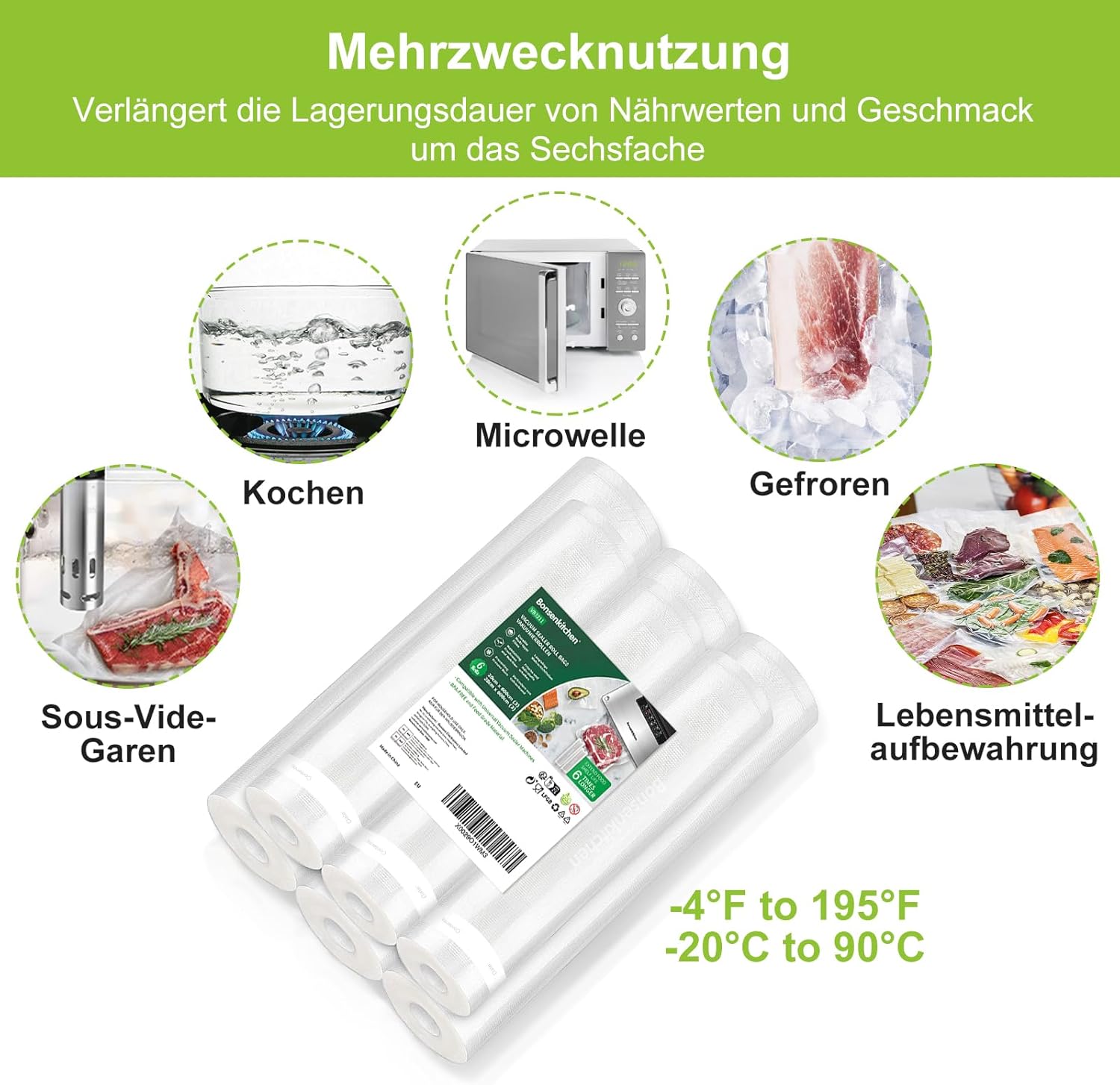 Detalle 2 de Bonsenkitchen VB3211 Vakuumrollen 6er Pack 4 mil