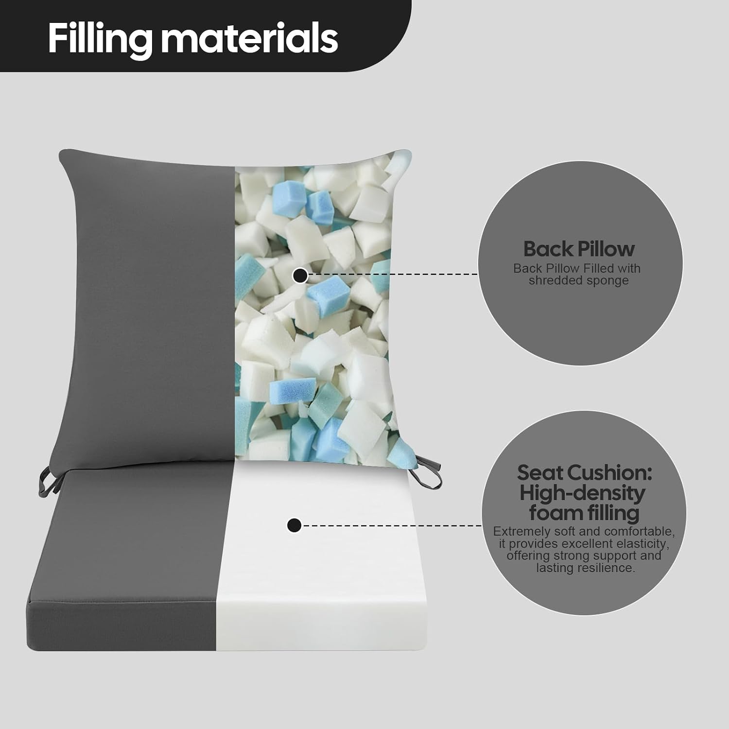 Thumbnail 3 de PRIMEPATIO 45 x 45cm Dark Grey Outdoor Garden Chair Cushion with Backrest (7cm waterproof seat pad)