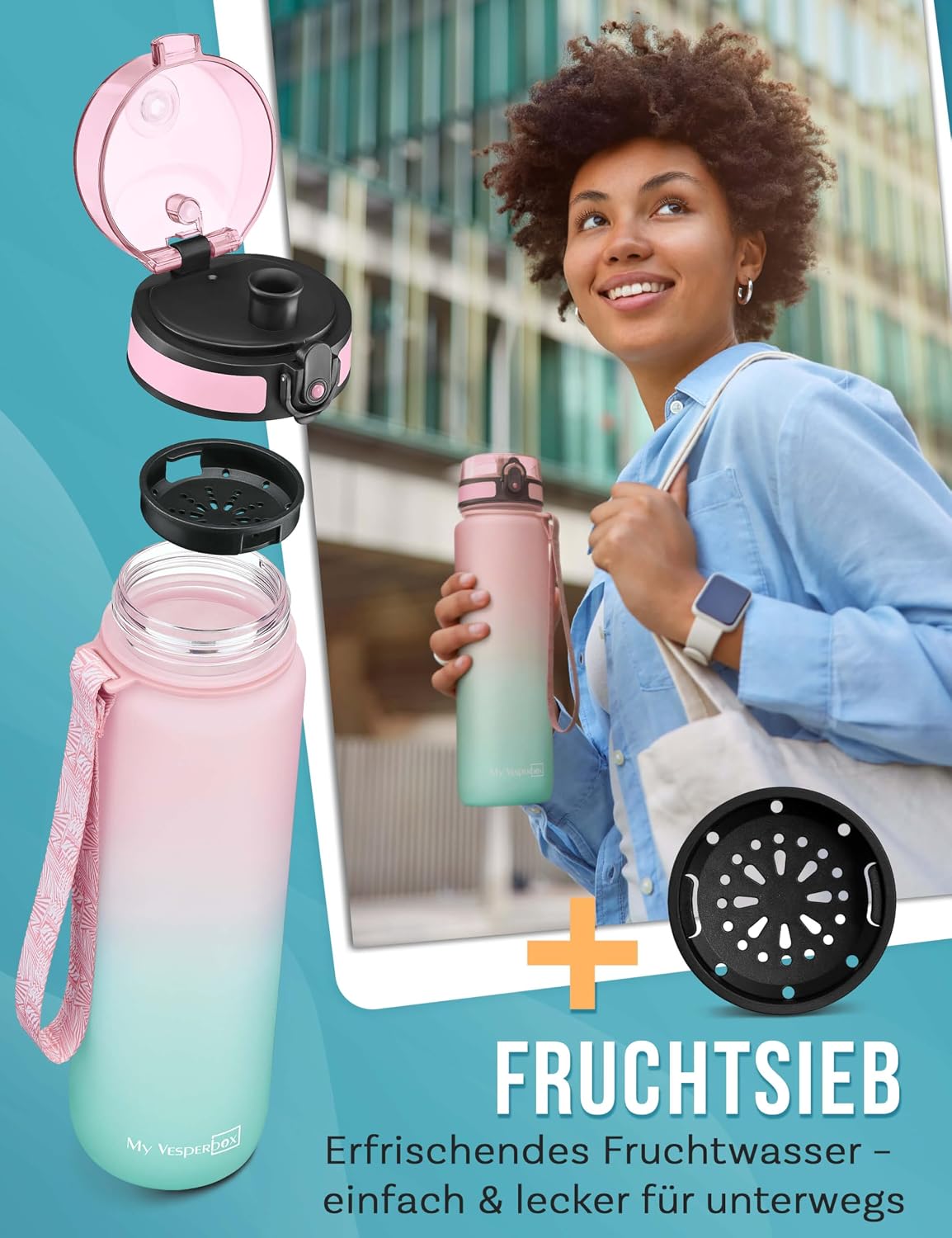 Thumbnail 3 de My Vesperbox® Kinder-Trinkflasche 750 ml: auslaufsicher auch mit Kohlensäure, inkl. Ersatzdichtung