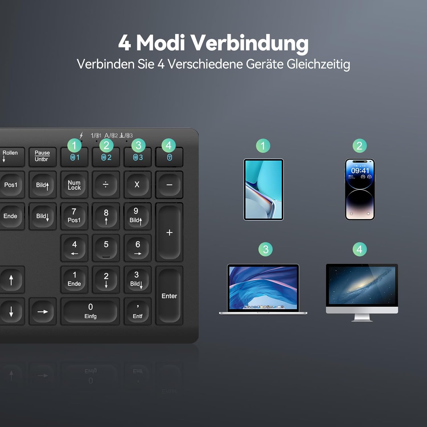 Detalle 2 de TECKNET Bluetooth Tastatur 500 mAh ⌨