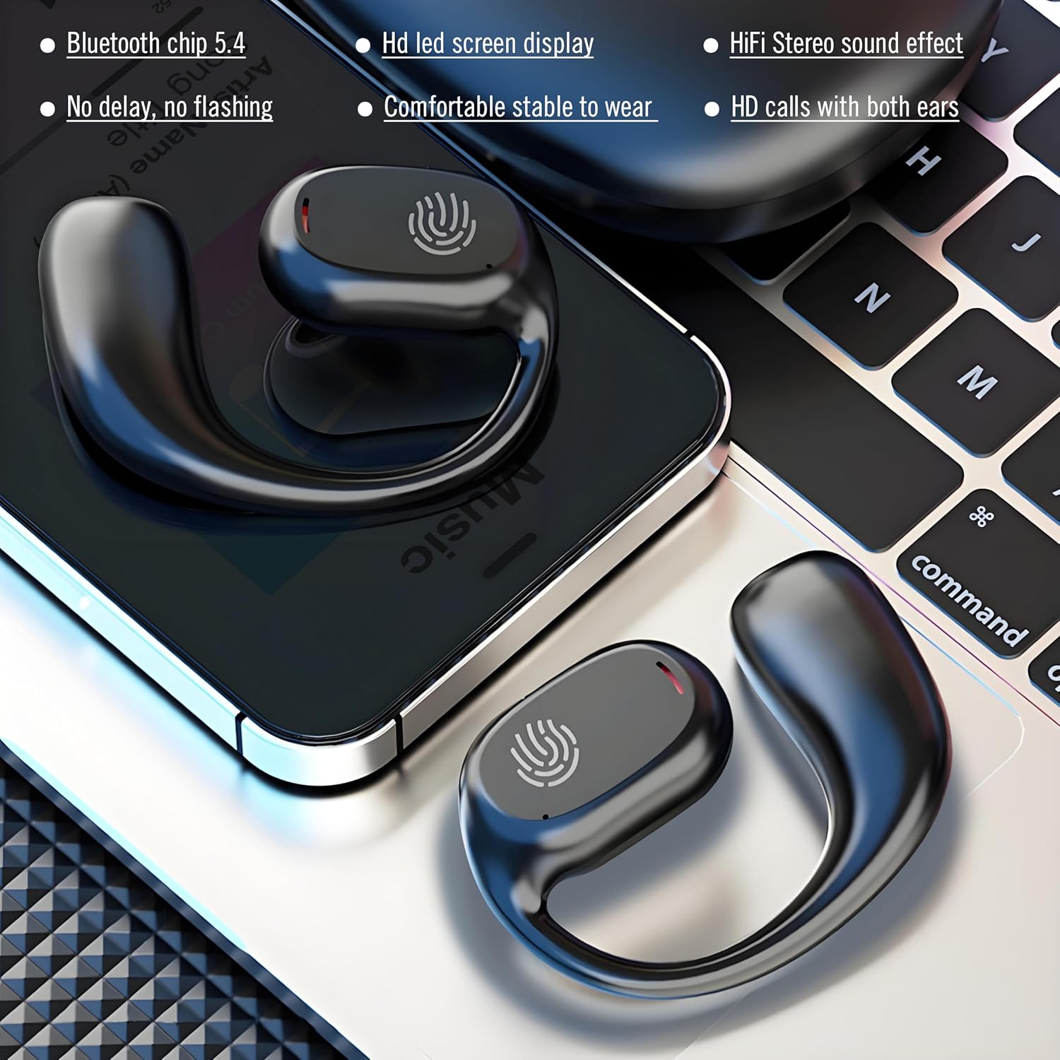 Detalle de YESUBELU Open Ear Wireless Headphones — Bluetooth 5.4, 36H Playtime, IPX5, Open-Ear Design for Running