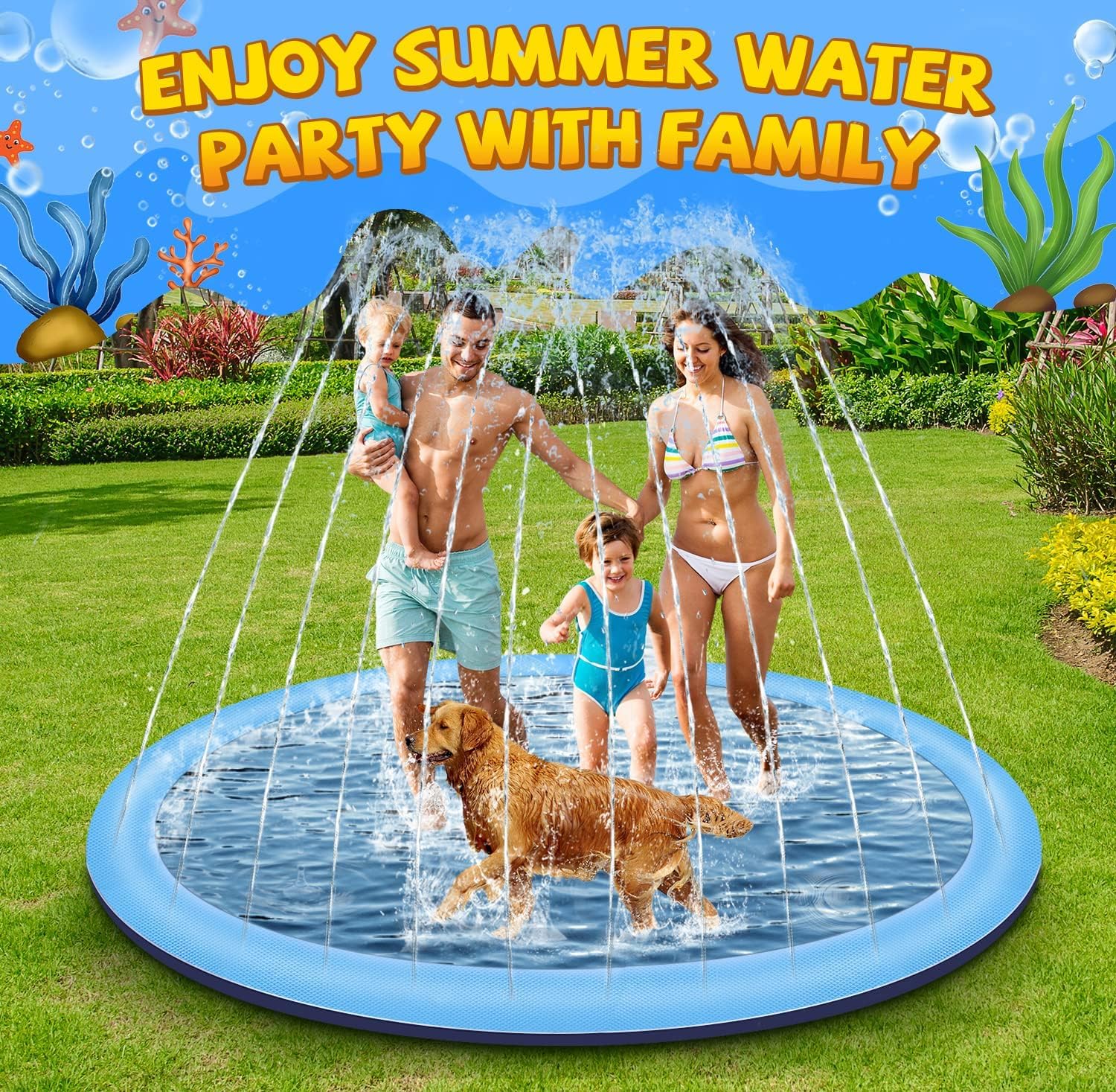 Thumbnail 5 de Tosekry Splash Pad für Kinder & Hunde (200 cm) mit Antirutschfunktion – Outdoor-Wassersprinkler fürs Planschvergnügen