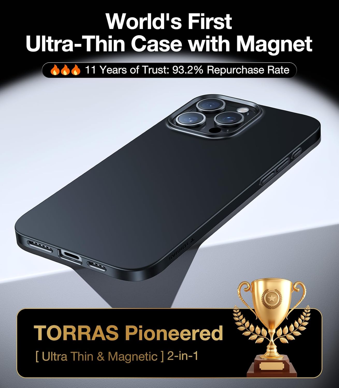 Detalle de TORRAS Magnetic Slim-Fit Case for iPhone 16 Pro Max (6.9") — MagSafe, Ultra-Thin Matte Black