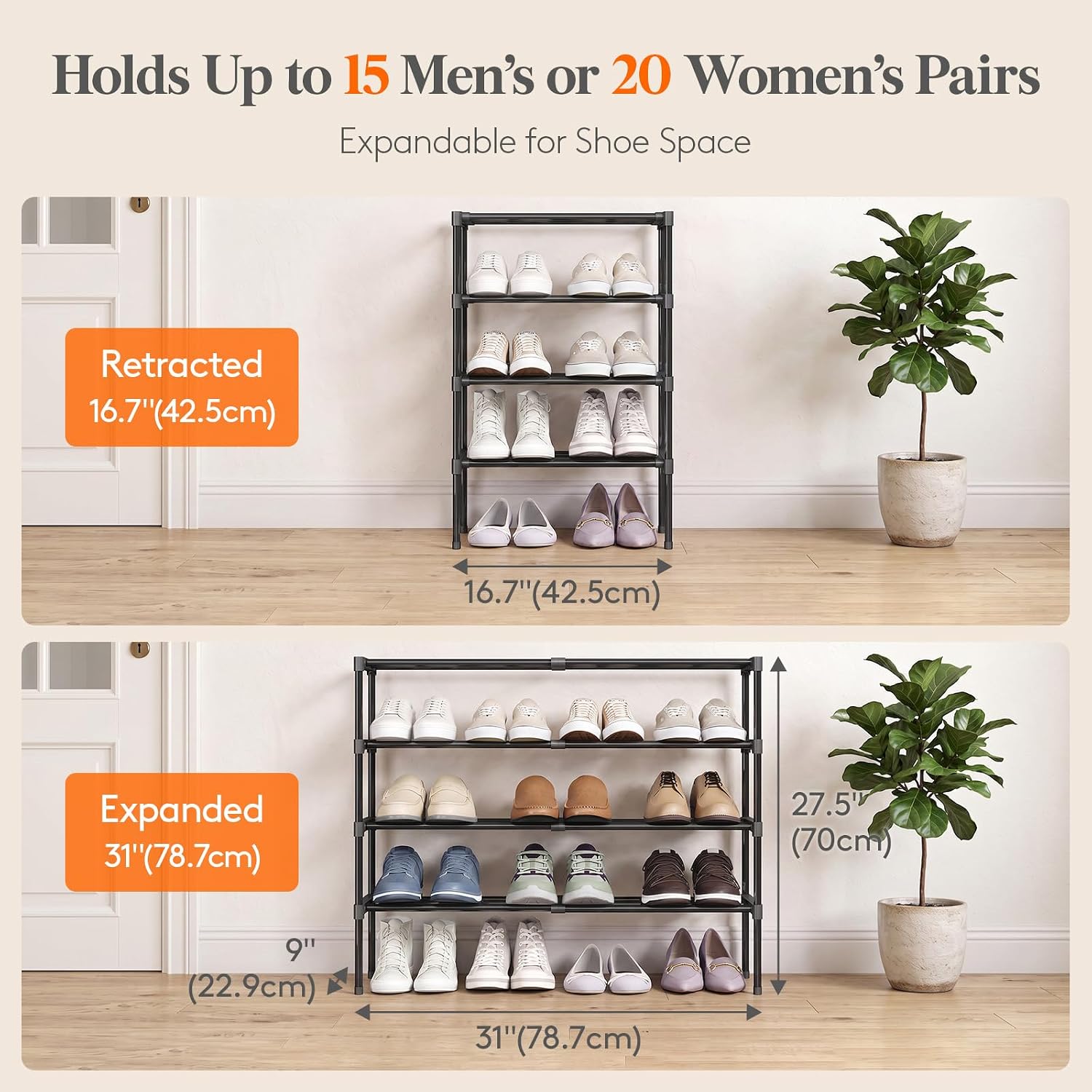Detalle 2 de Lifewit 26053 Expandable 4-Tier Shoe Rack, 16.7"–31", Iron and Plastic
