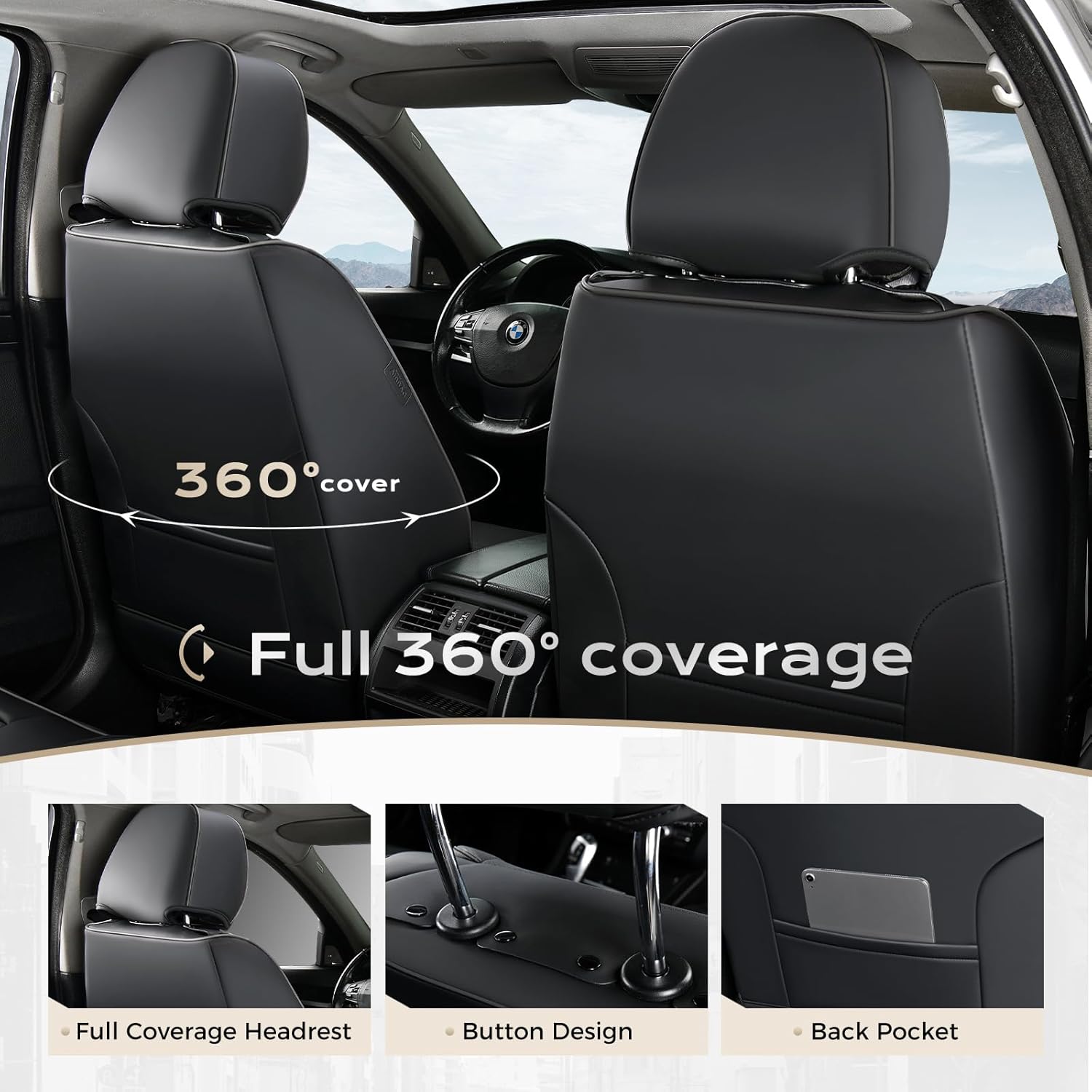 Thumbnail 3 de Coverado Car Seat Cover: Premium Nappa Leather Universal Full-Seat Protection