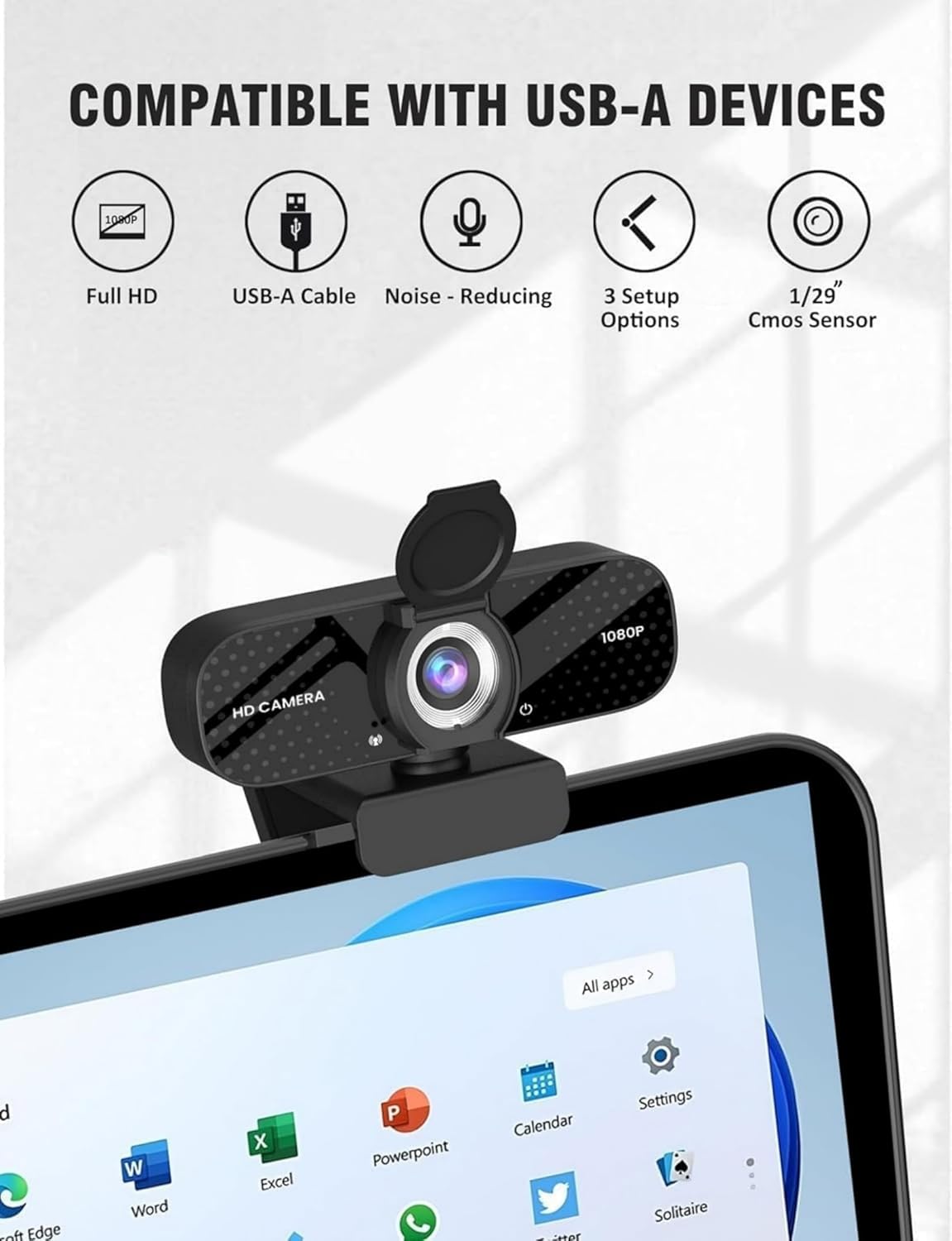 Thumbnail 3 de TRAUSI 1080P HD Webcam with Microphone and Noise Cancellation (privacy cover, wide-angle lens)