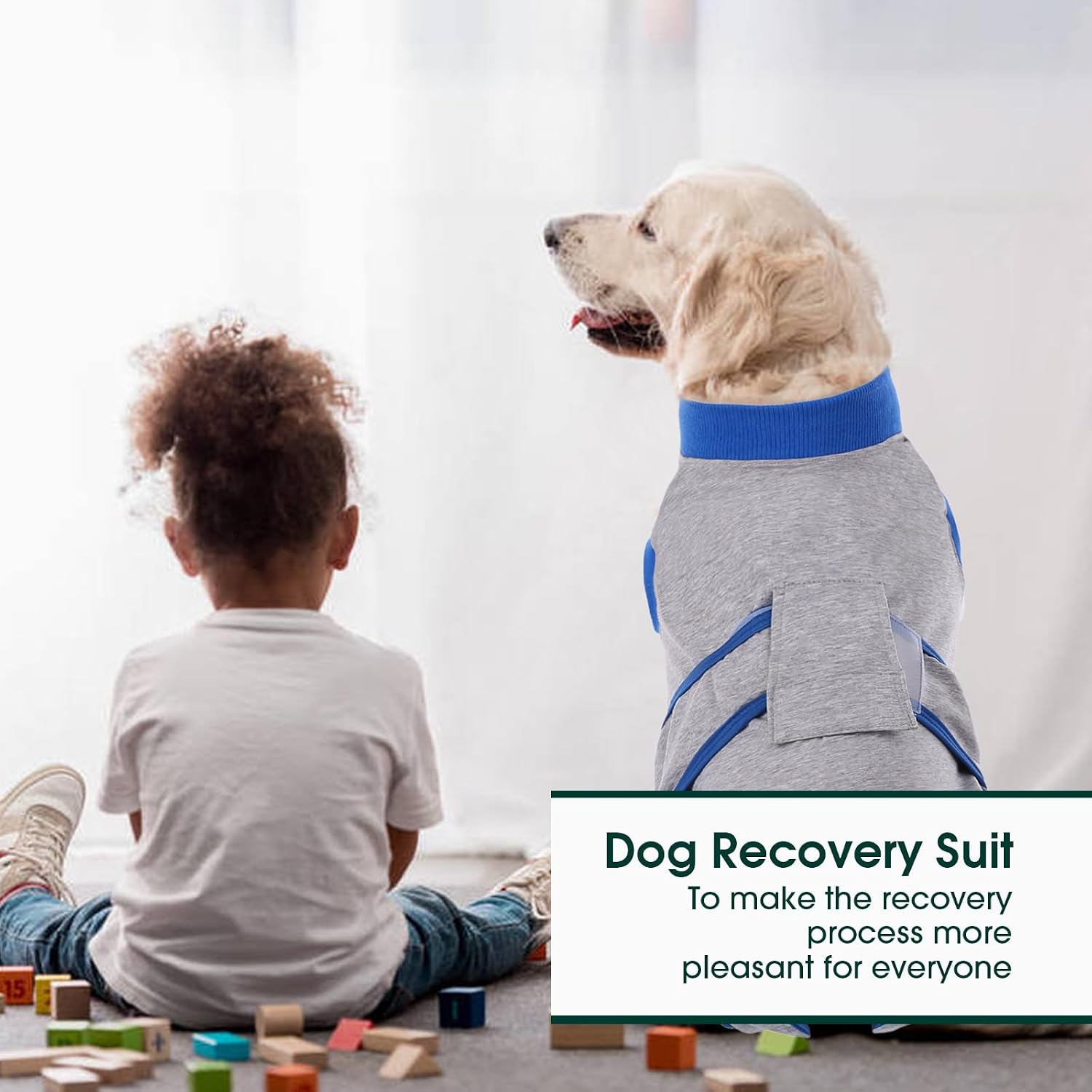 Detalle de Kuoser Dog Surgery Recovery Suit (Grey) – soft dog recovery onesie as an e-collar alternative