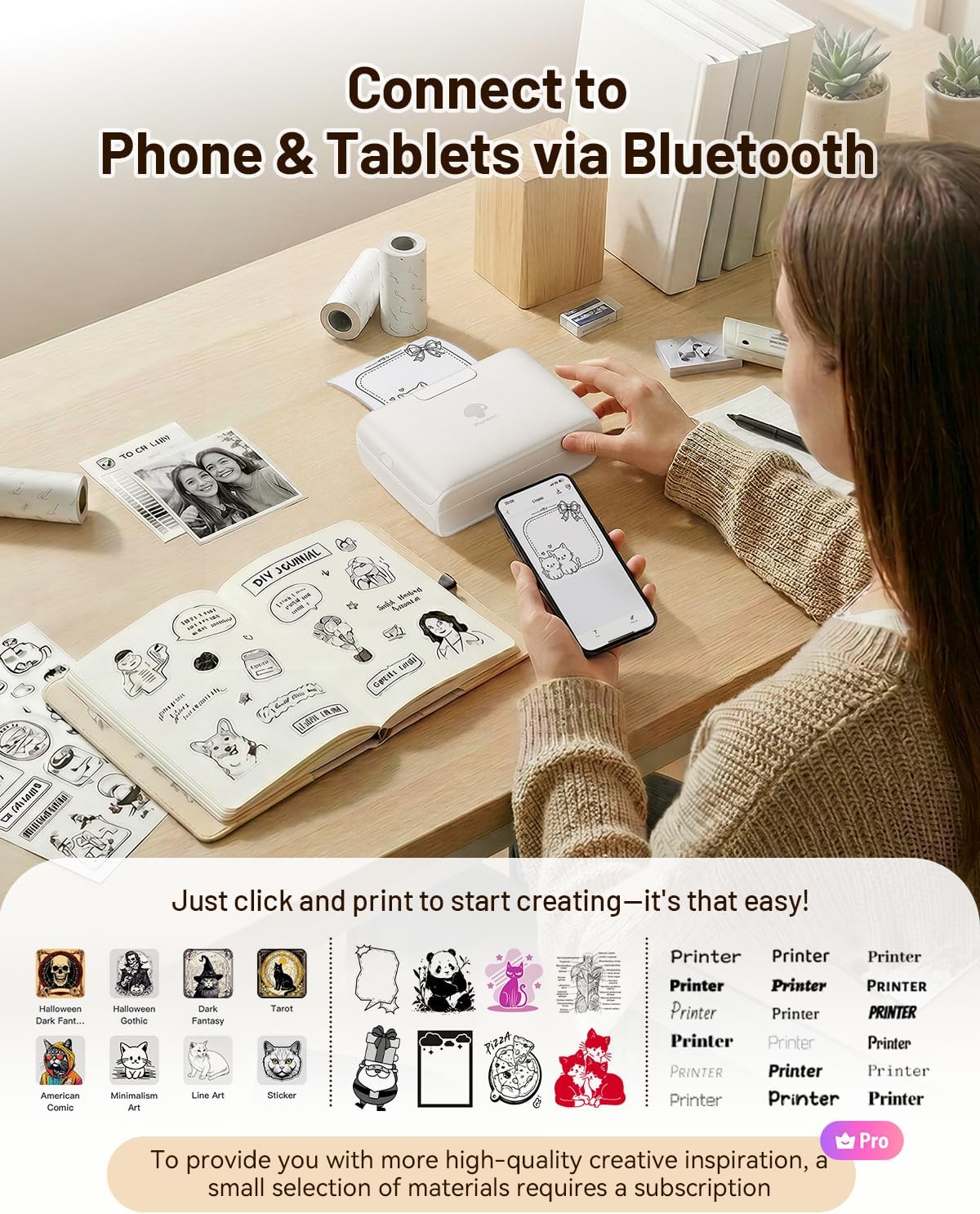 Detalle de Phomemo M04S stampante termica portatile 110 mm con Bluetooth (304 dpi) per iPhone e Android