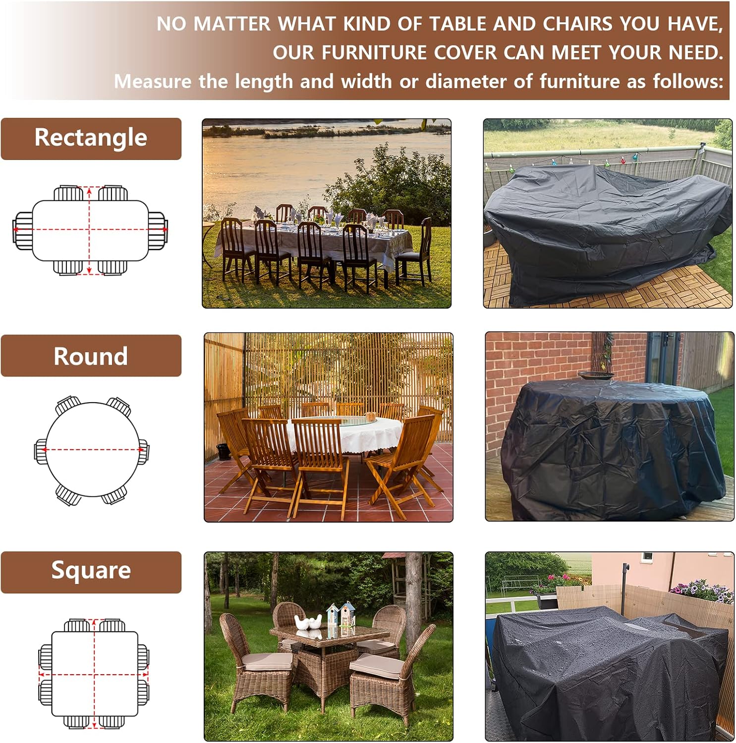 Thumbnail 6 de Mokani Patio Furniture Cover, 420D Oxford, 95.2 × 63.7 × 39.3 in, Black