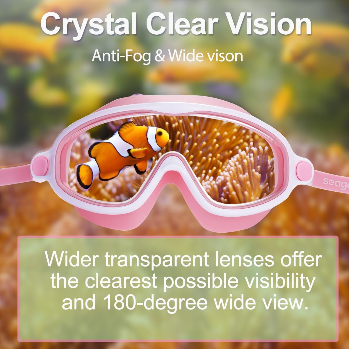 Detalle de Seago Kids' Swim Goggles, Ages 3–14, Anti-Fog, UV Protection, Wide View