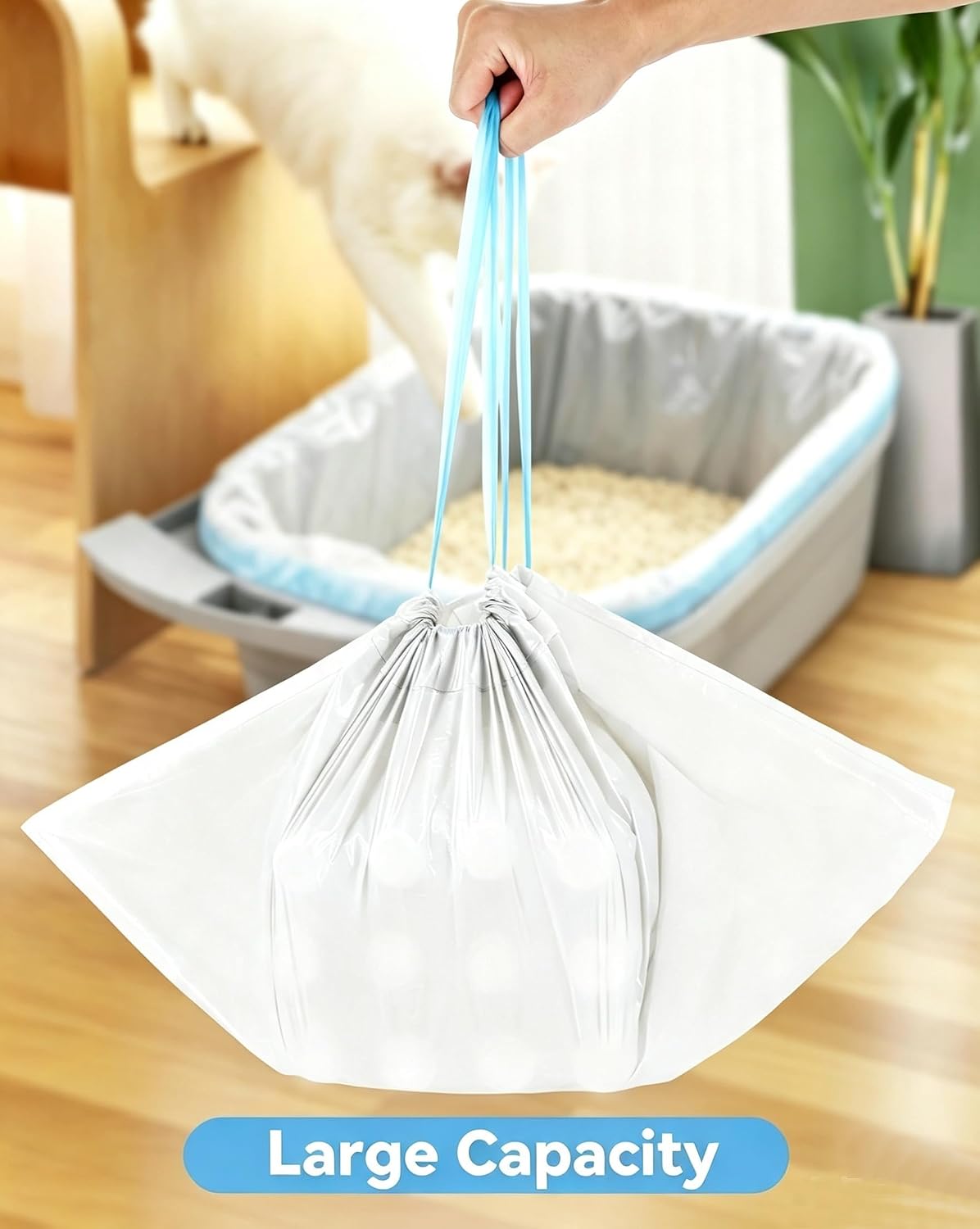Detalle de KropBom 150-Count Cat Litter Box Bags, Drawstring, Pre-Separated, 26 x 11.8 Inches
