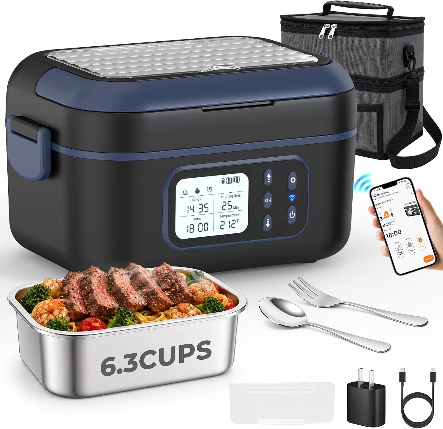Detalle de FYY Cordless Electric Lunch Box, 1.5L Stainless Steel with App Control