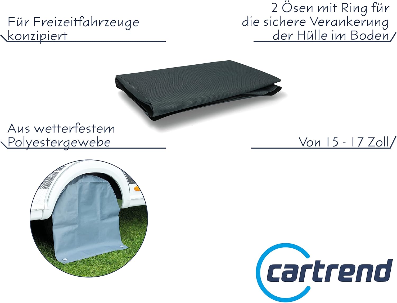 Detalle de Cartrend 10685 Caravan Radschutzhülle XL – wasserdichte Radabdeckung für 15–17 Zoll Reifen (Grau)