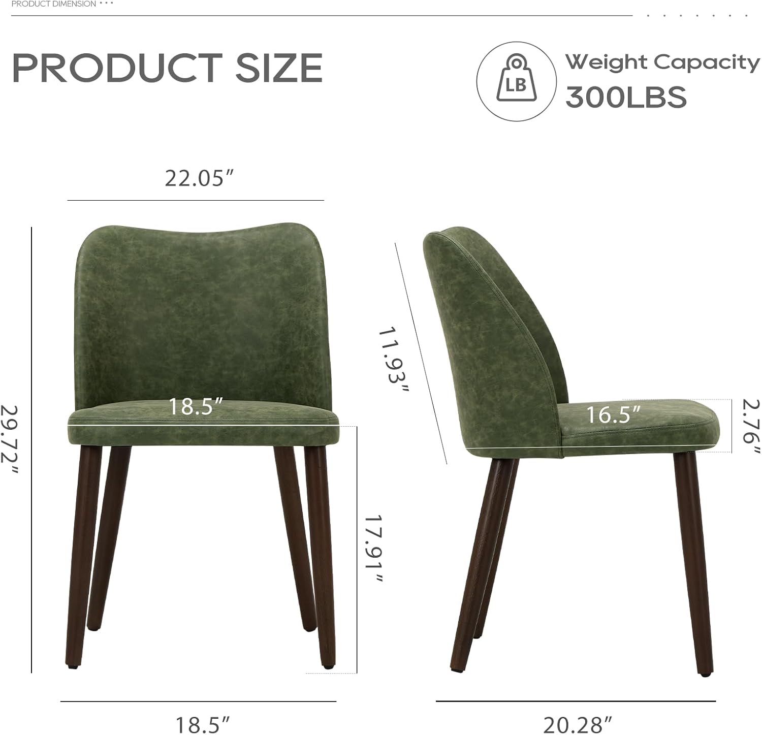 Detalle de COLAMY CA3008B Upholstered Dining Chairs, Green PU Leather, Set of 2