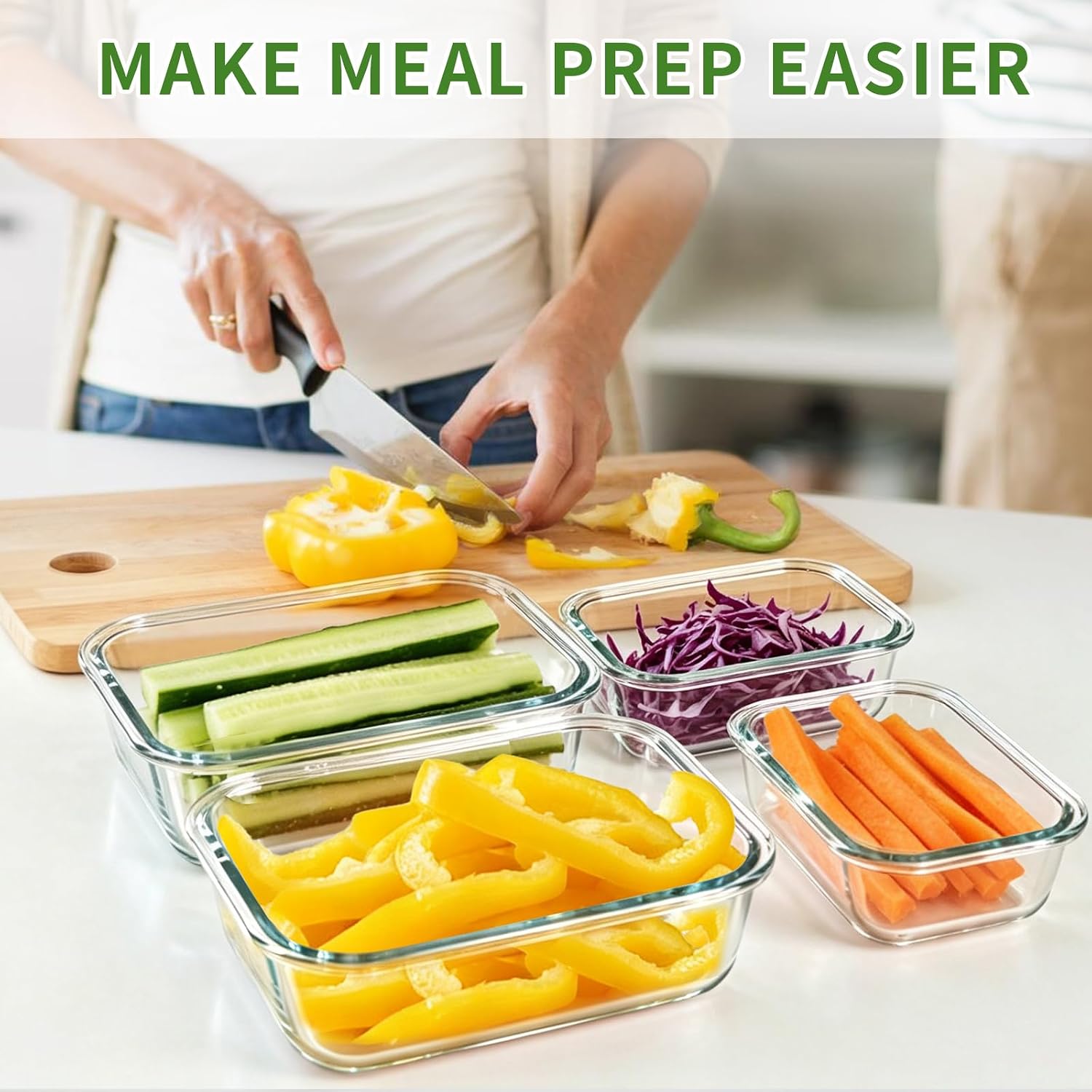 Detalle de HKJ Chef Glass Meal Prep Containers, Borosilicate Glass