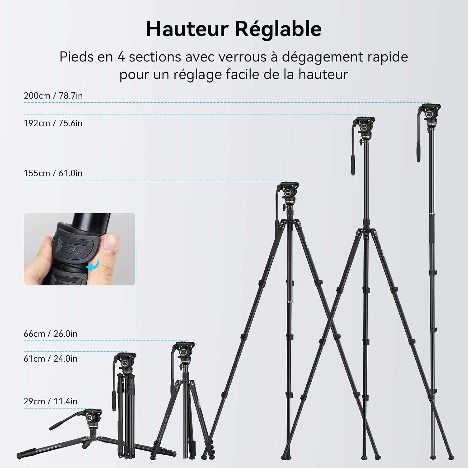 Detalle de SMALLRIG CT210 Trépied vidéo 192 cm