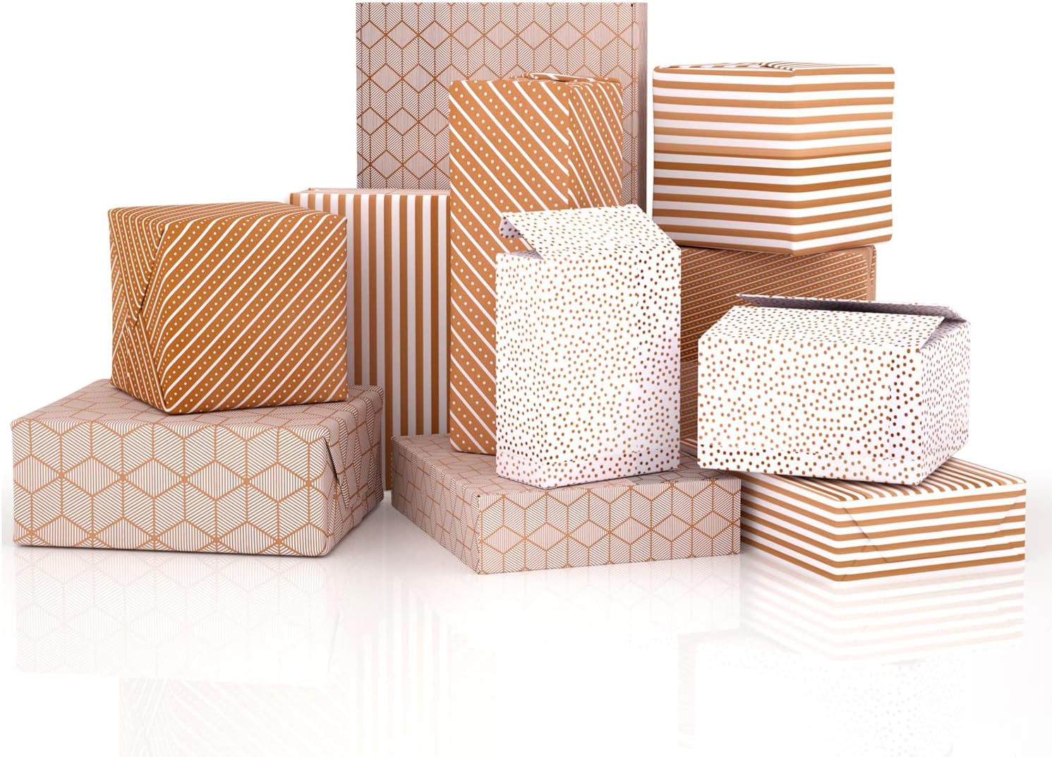 Detalle de HBell Gold Wrapping Paper Roll – 4 Rolls of 44cm x 3m, Striped Dot Gold Gift Wrap for Occasions