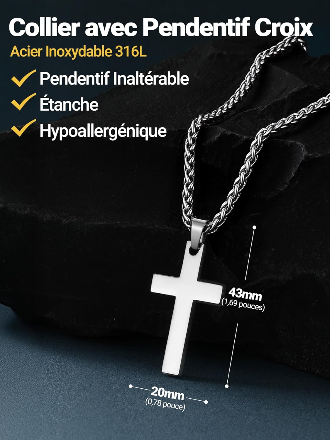 Thumbnail 2 de Collier croix chrétienne personnalisable PROSTEEL pour homme en acier inoxydable