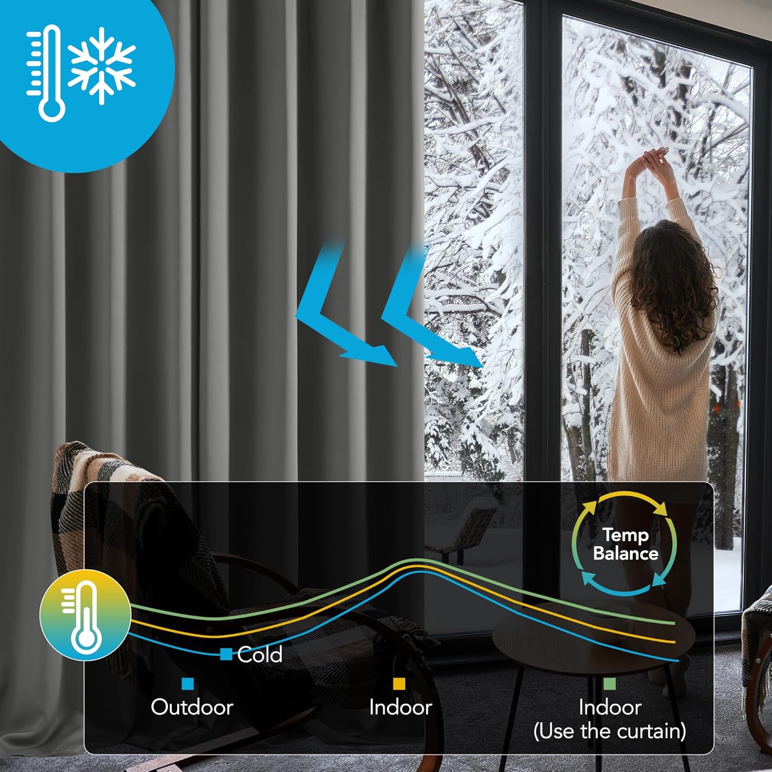 Thumbnail 2 de Deconovo Thermal Blackout Pencil Pleat Curtains (2 Panels) – Thermal insulated light grey, 55 x 82 inch