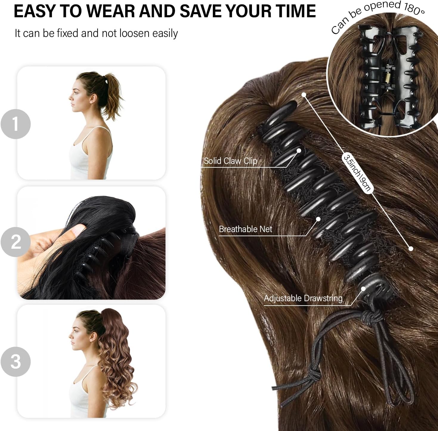 Detalle 2 de ZQIAN BEAUTY 24-Inch Clip-On Ponytail Extension, Curly Waves, Blonde Ombré