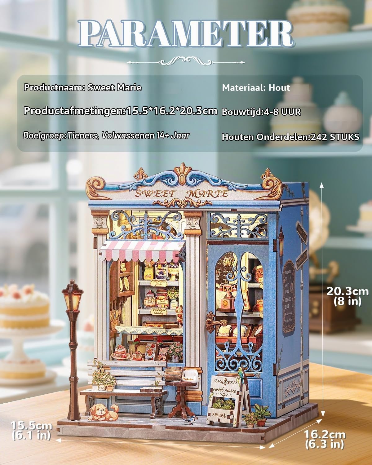 Detalle de Endless Limit Sweet Marie book nook bouwpakket van hout met Franse patisseriesfeer