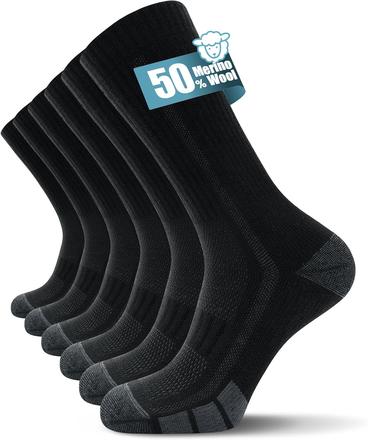 Detalle de TANSTC Merino Wool Hiking Socks (Men & Women) – Breathable Cushioned Crew, 3 Pairs, OEKO-TEX Certified