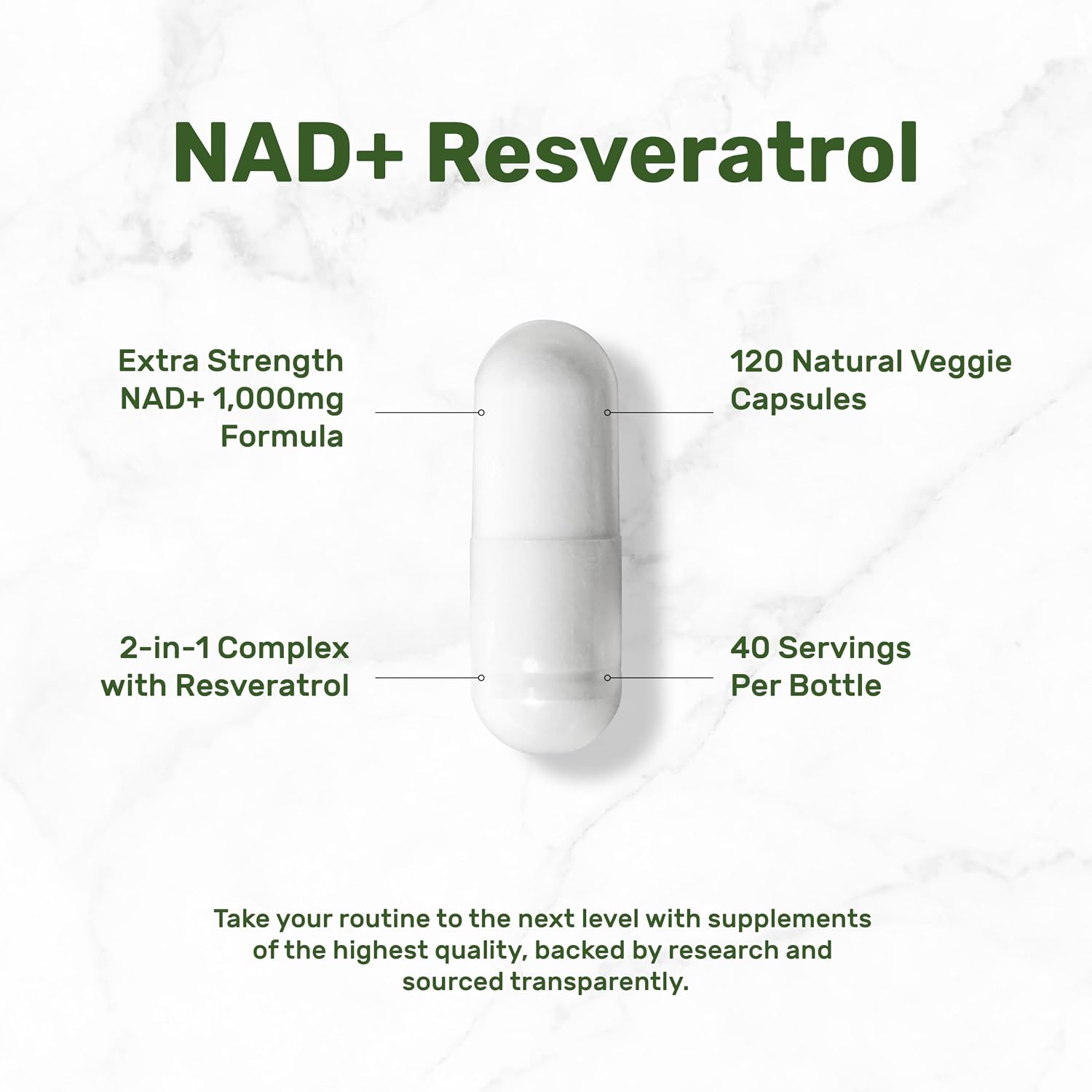Detalle de NAD+ Resveratrol Supplement 1,000 mg