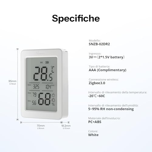 Thumbnail 8 de SONOFF SNZB-02DR2 AirGuard TH: sensore Zigbee per temperatura e umidità con display LCD da 3,6