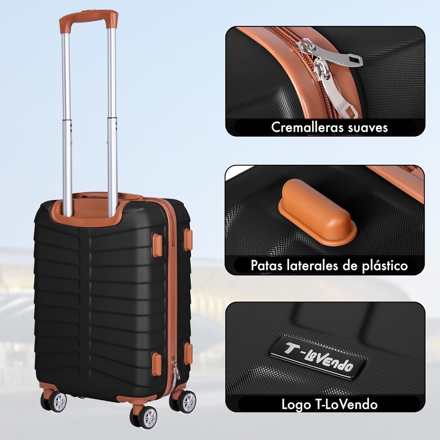 Detalle de Juego de 3 maletas T-LOVENDO.ES rígidas ABS con ruedas 360° (cabina, mediana y grande)